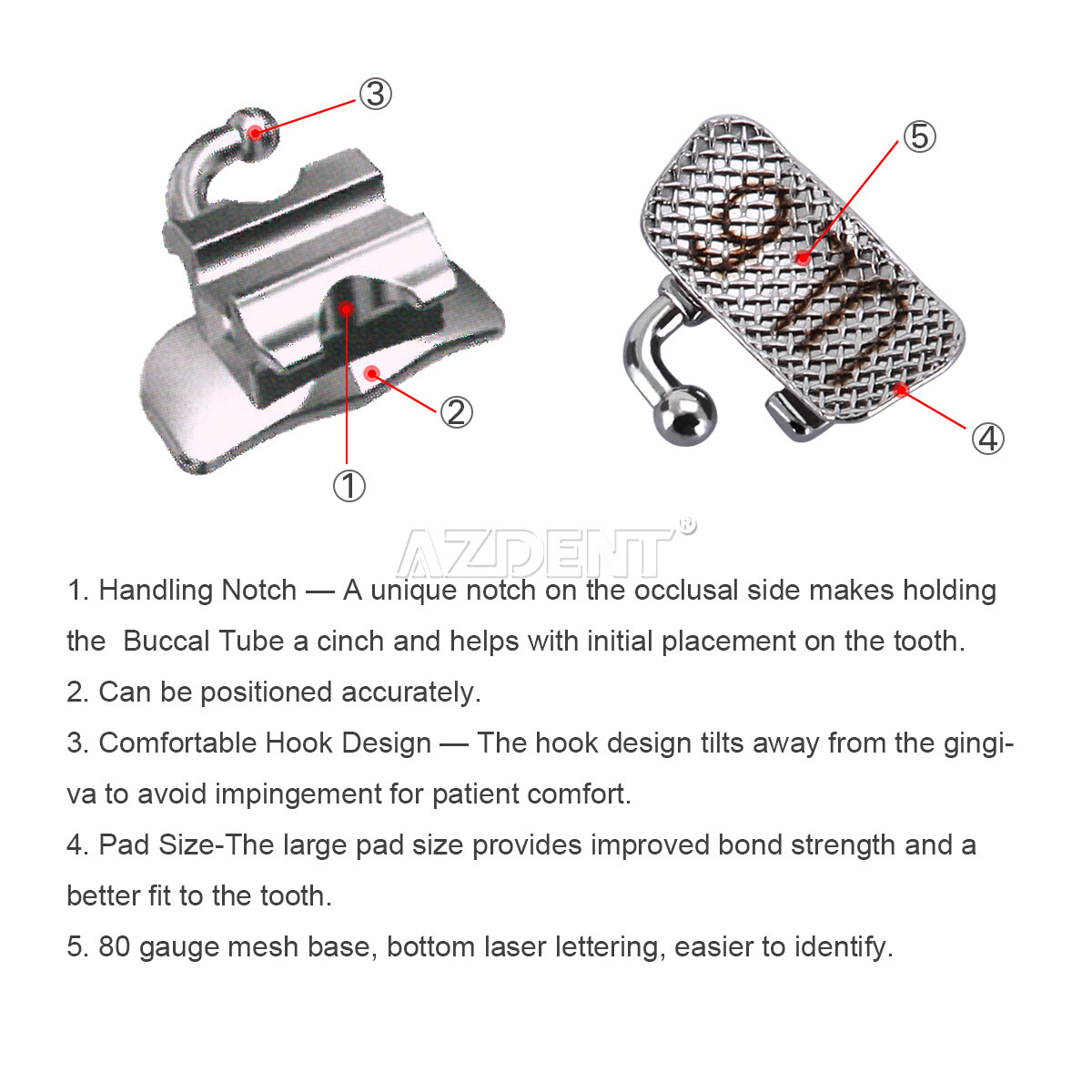 AZDENT Dental Orthodontic 1st Molar Buccal Tube Roth .022″ Bondable Convertible