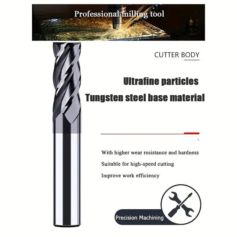 5PCS 1/4″ 4 FLUTE LONG CARBIDE END MILL – TiALN COATED