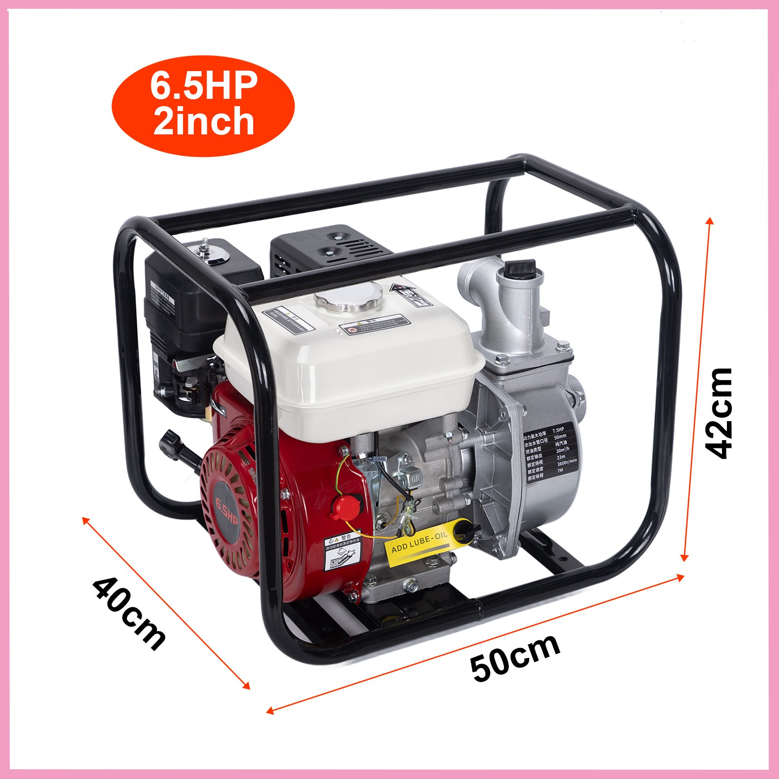 2″ 6.5 HP 4-Stroke Gasoline Semi-Trash Water Pump High-Pressure Transfer Pump