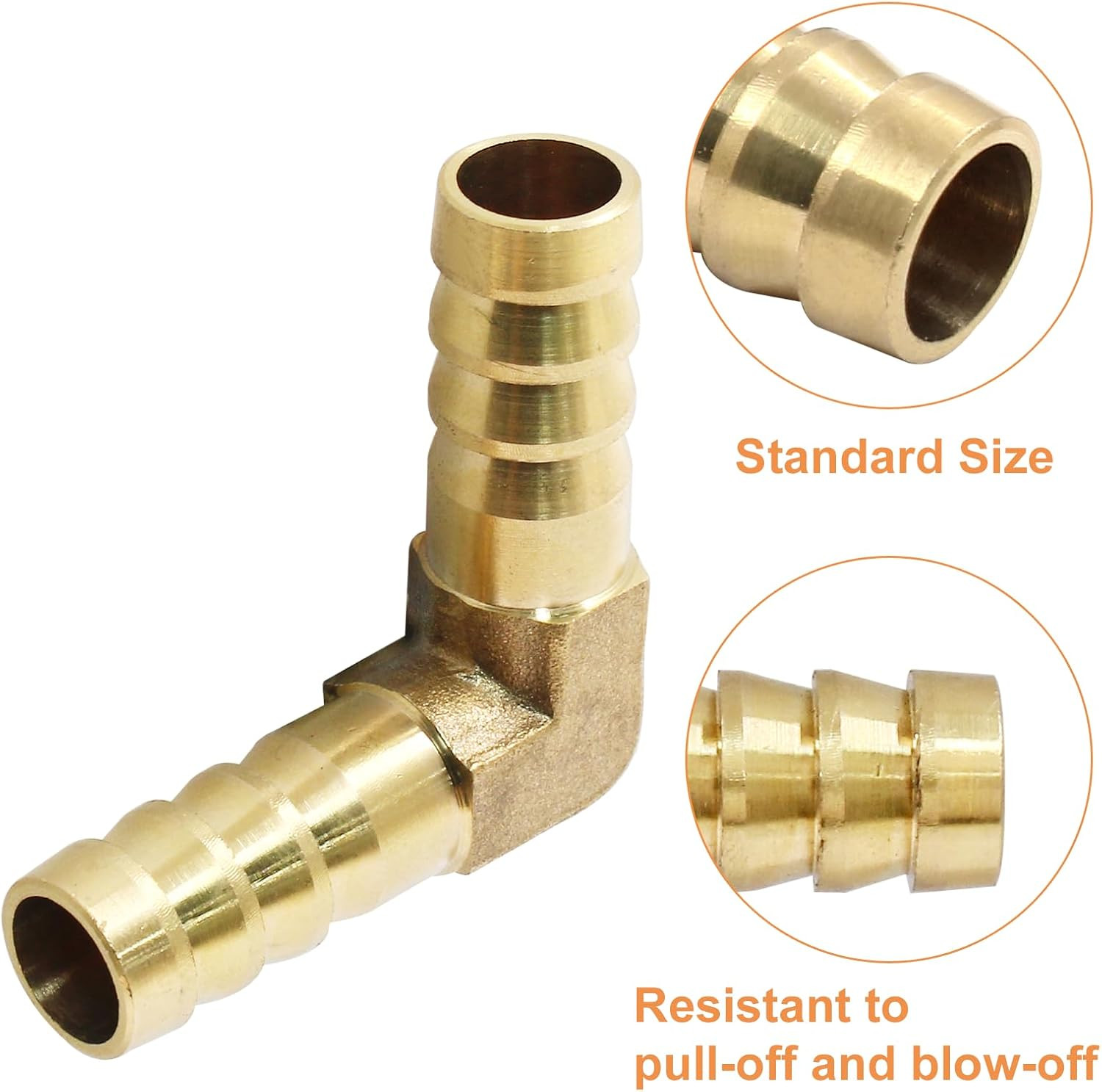 2PCS 3/8 Inch Brass Hose Barb 90 Degree Elbow Connector Fitting with Clamps