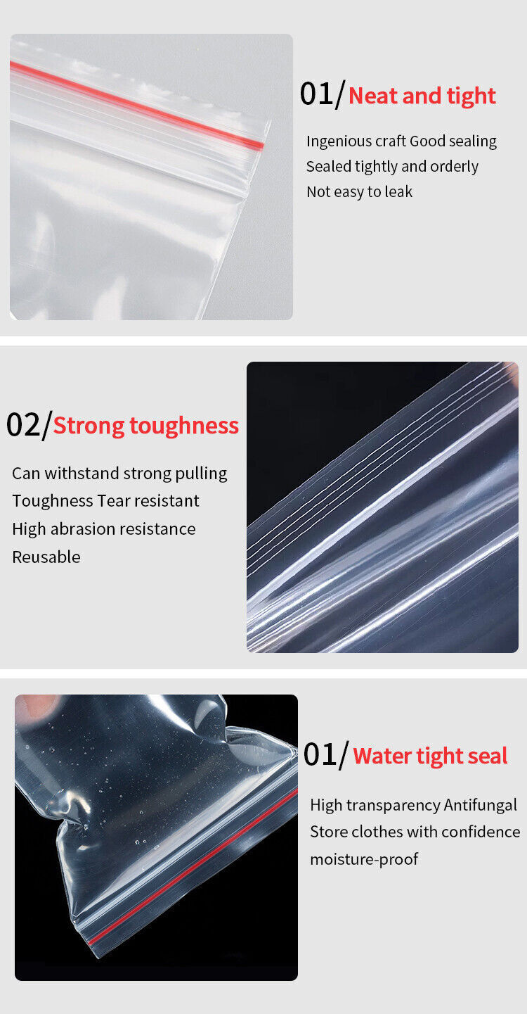 Clear Reclosable Seal Bag Plastic Poly Zipper Bags Zipper W/Hang Hole 2Mil