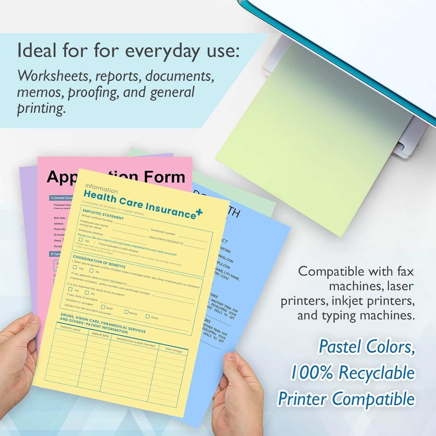 Blank Paper Copy & Multipurpose Paper – 8.5″ x 11″ Pastel Color Printer Paper…
