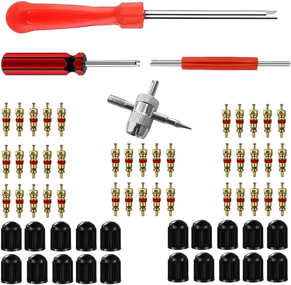 Tire Valve Stem Installation Kit – 6pcs TR412 Stems & 4-Way Valve Core Tool Set
