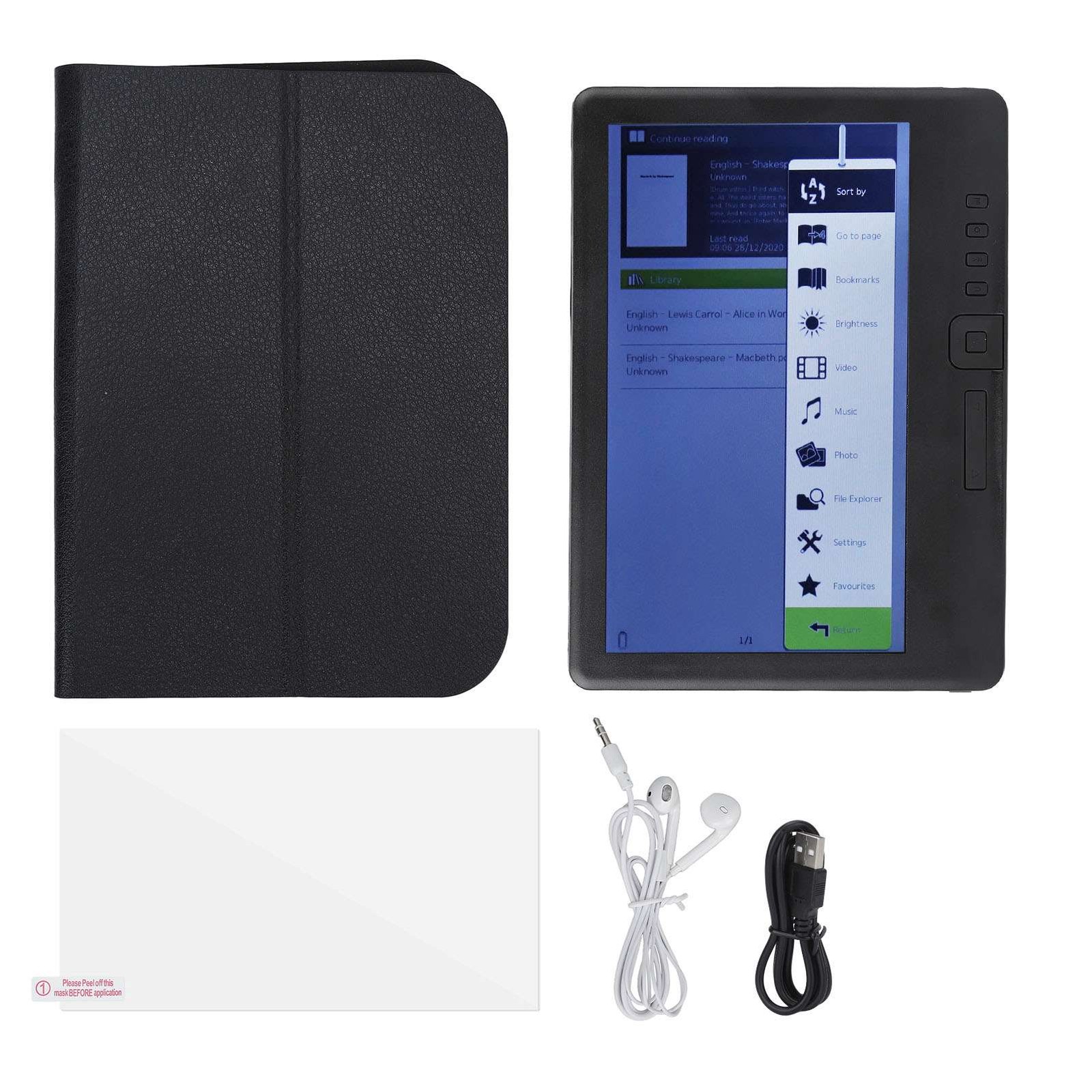 E Reader 7in Color TFT LCD 16:9 Screen HD 800×480 380MHz Black Protective C KGEO