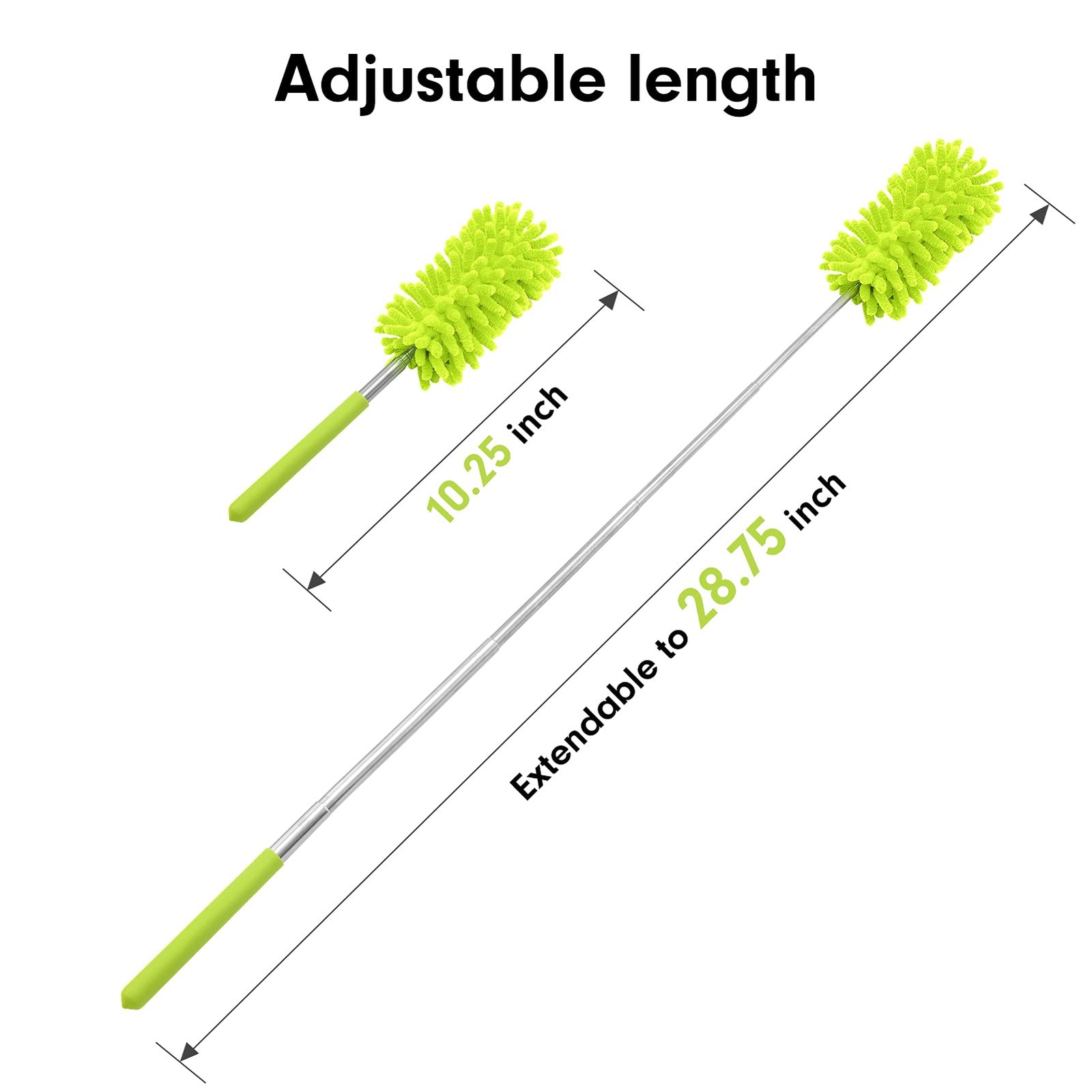 Duster for Cleaning, 10-29″ Extension Pole, 2 Washable 2 Attachments, Green