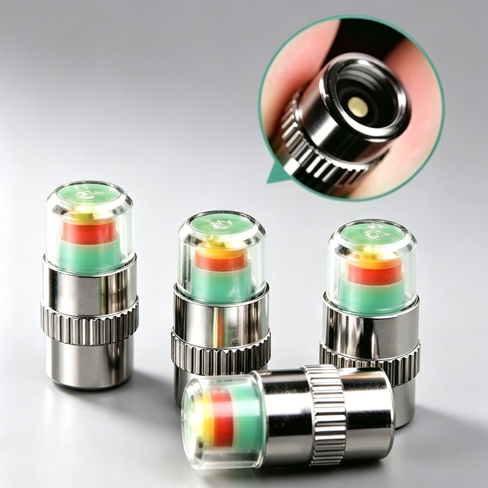 4 Pack Tire Pressure Valve Stem Caps 3 Color PSI Alert Indicator Universal Fit