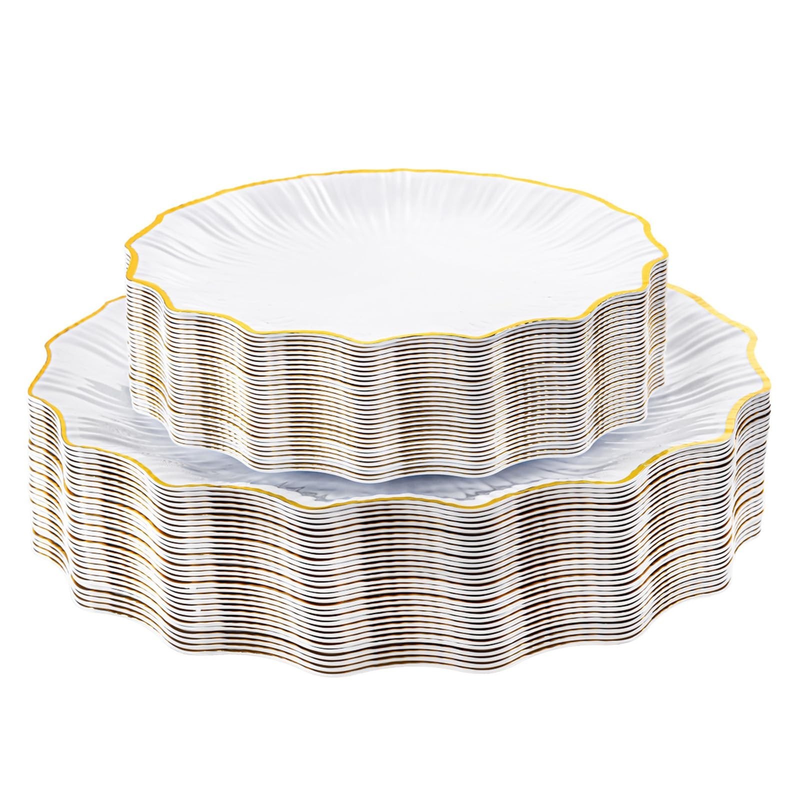Rubtlamp Heavyduty 60Pcs Gold Plastic Plates – White Scalloped Plates with Go…