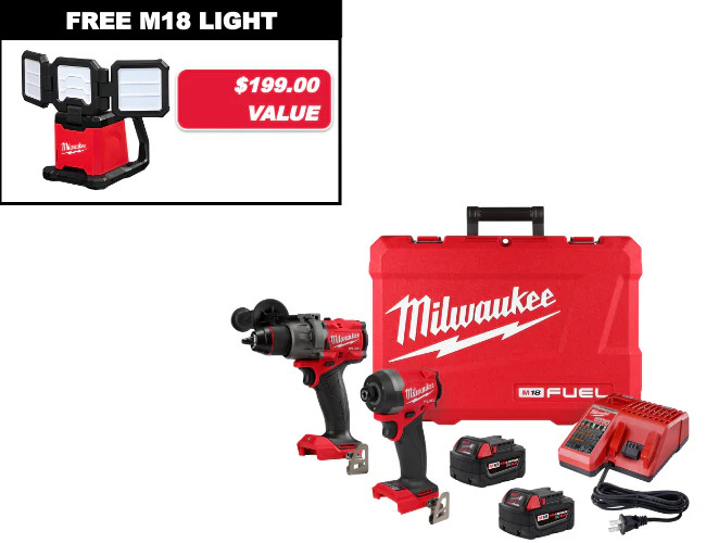 Milwaukee 3697-22Light M18 FUEL 18V 2-Tool Combo Kit w/ M18 Triple Panel Light