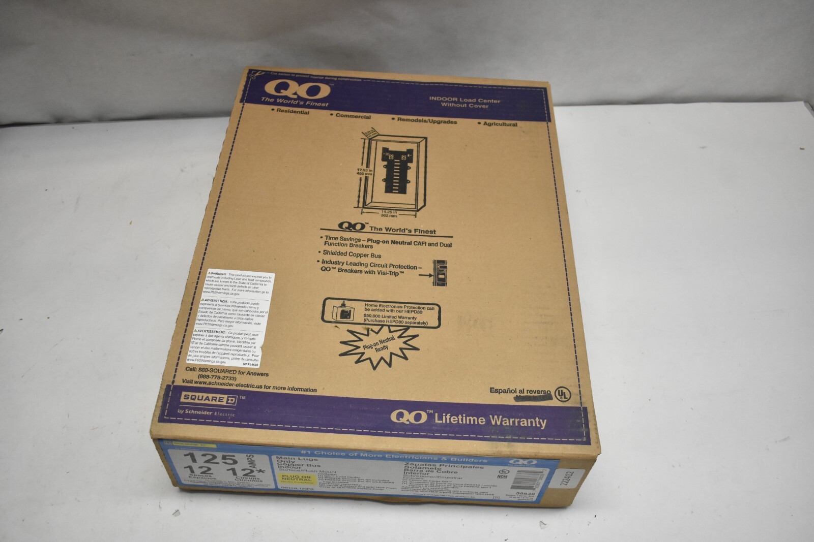SQUARE D Main Lug Load Center 12 Spaces 125 A 120/240V AC QO Circuit Breaker