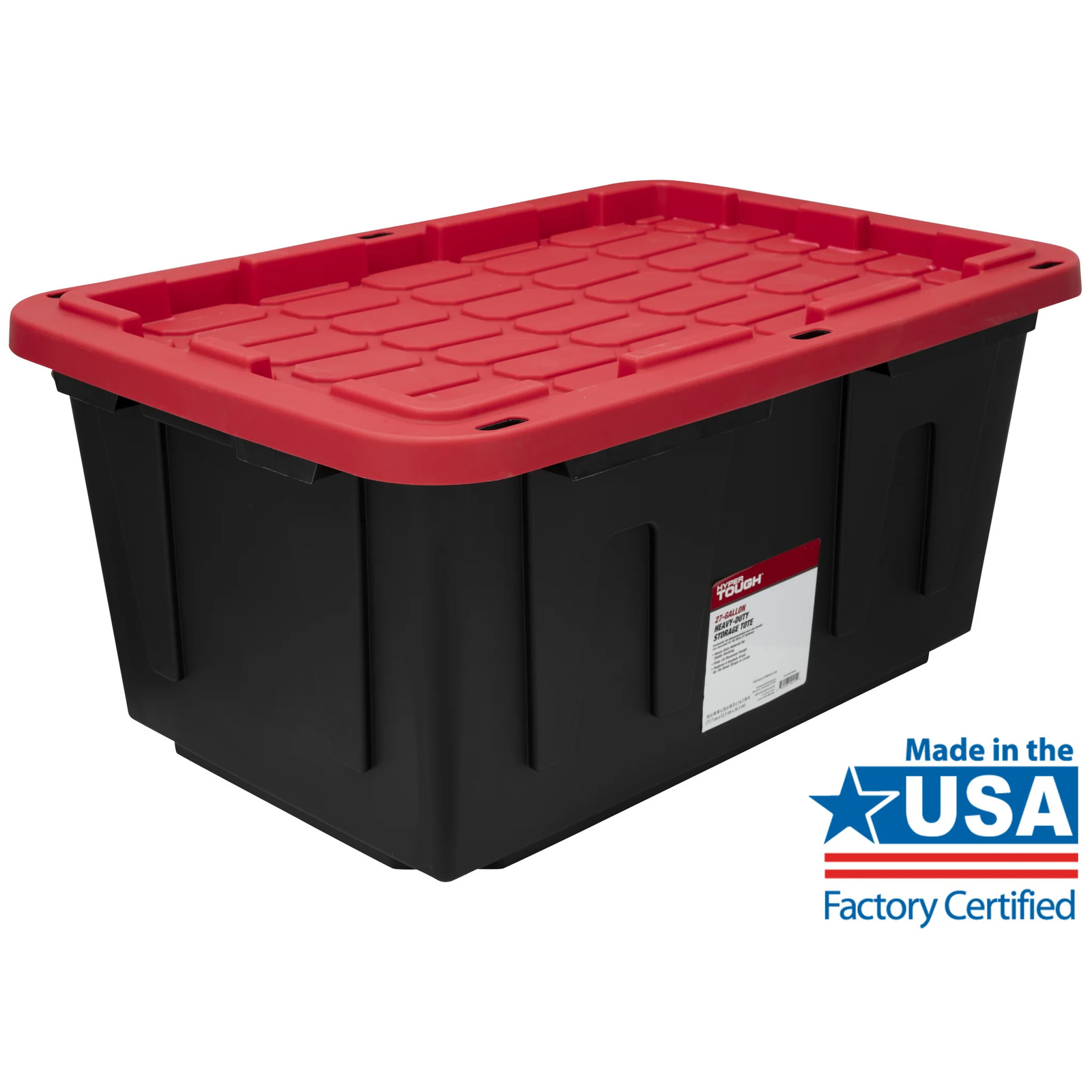 Hyper Tough 27Gal Storage Bin 4-Pack Black/Red Heavy Duty Plastic