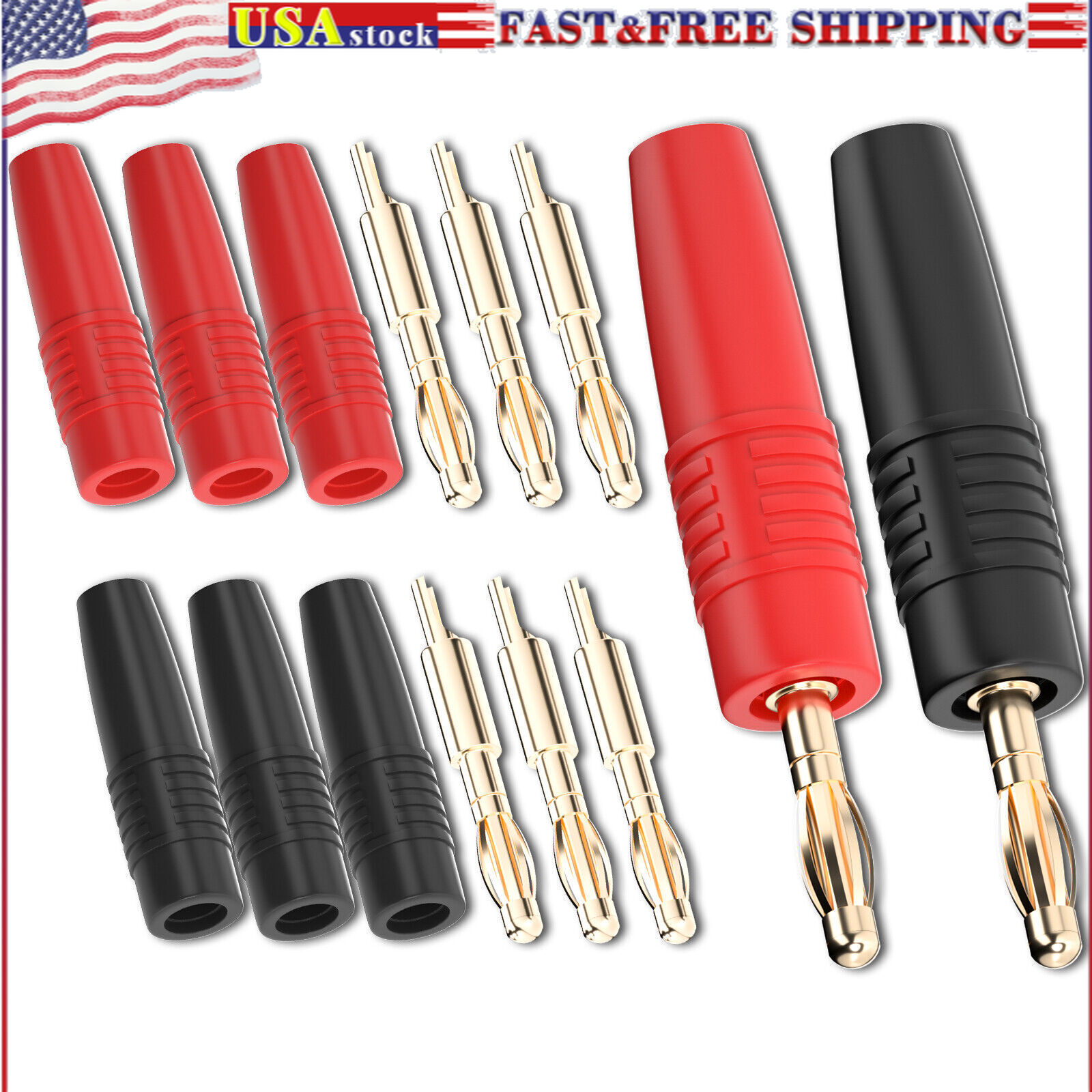 8 Pack 4mm Banana Plug Male Connector Gold Plated Solder Type Adapter for DIY