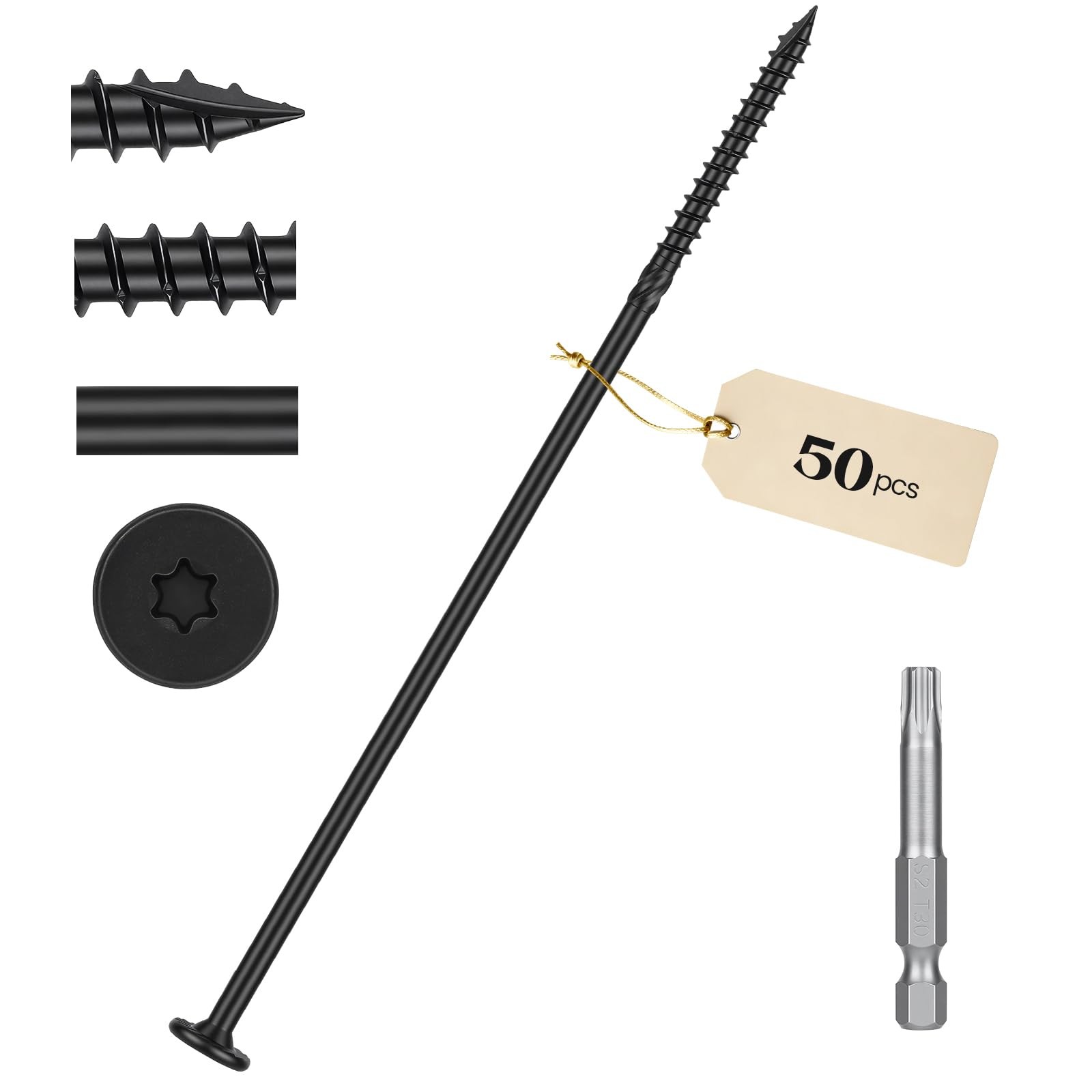 50 PCS #14 x 8 Inch Lag Wood Screws Heavy Duty Star Torx Drive With T30 Bit