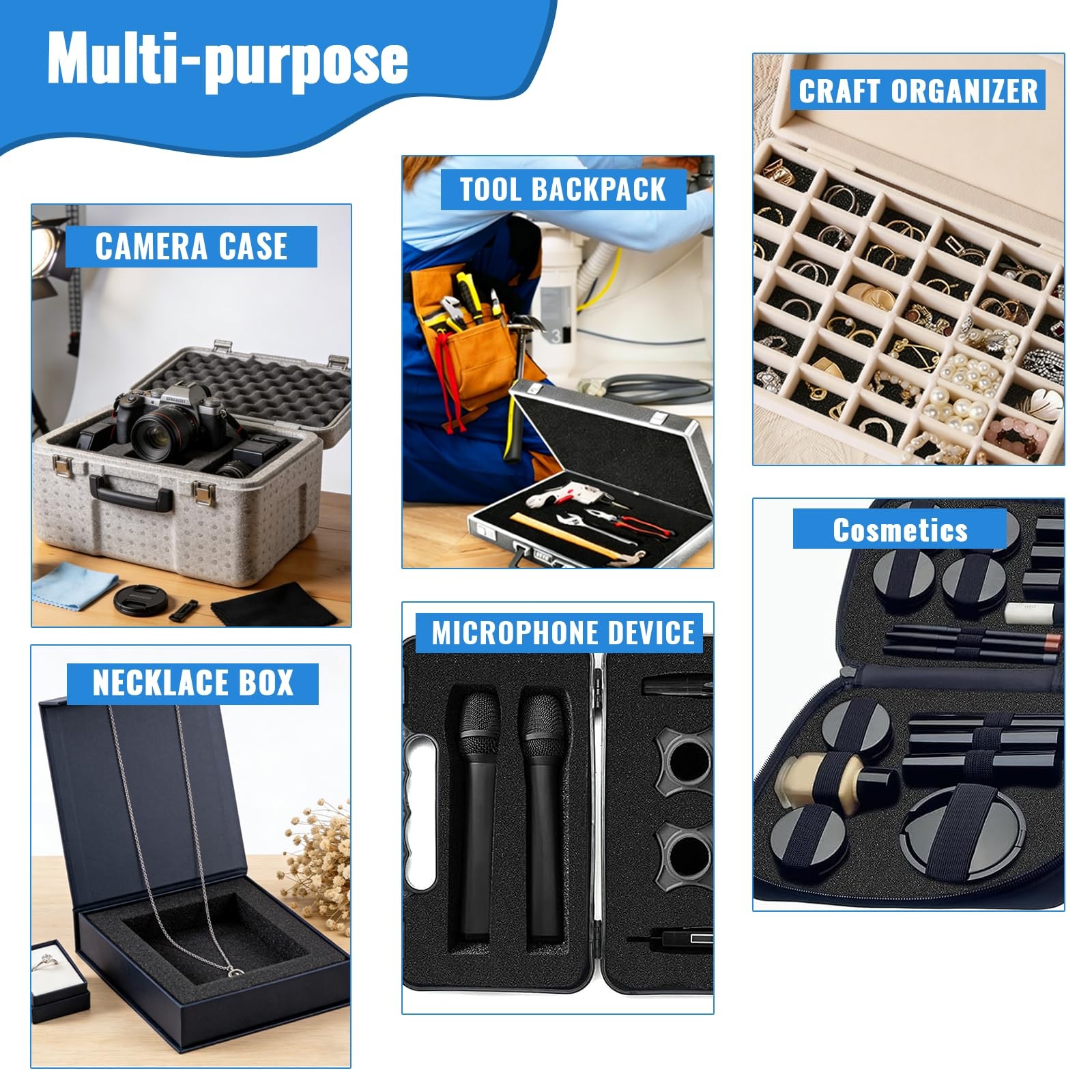 4 PCS 16x12x2 Inch Polyurethane Foam Inserts Black Craft Packing Case Sheets