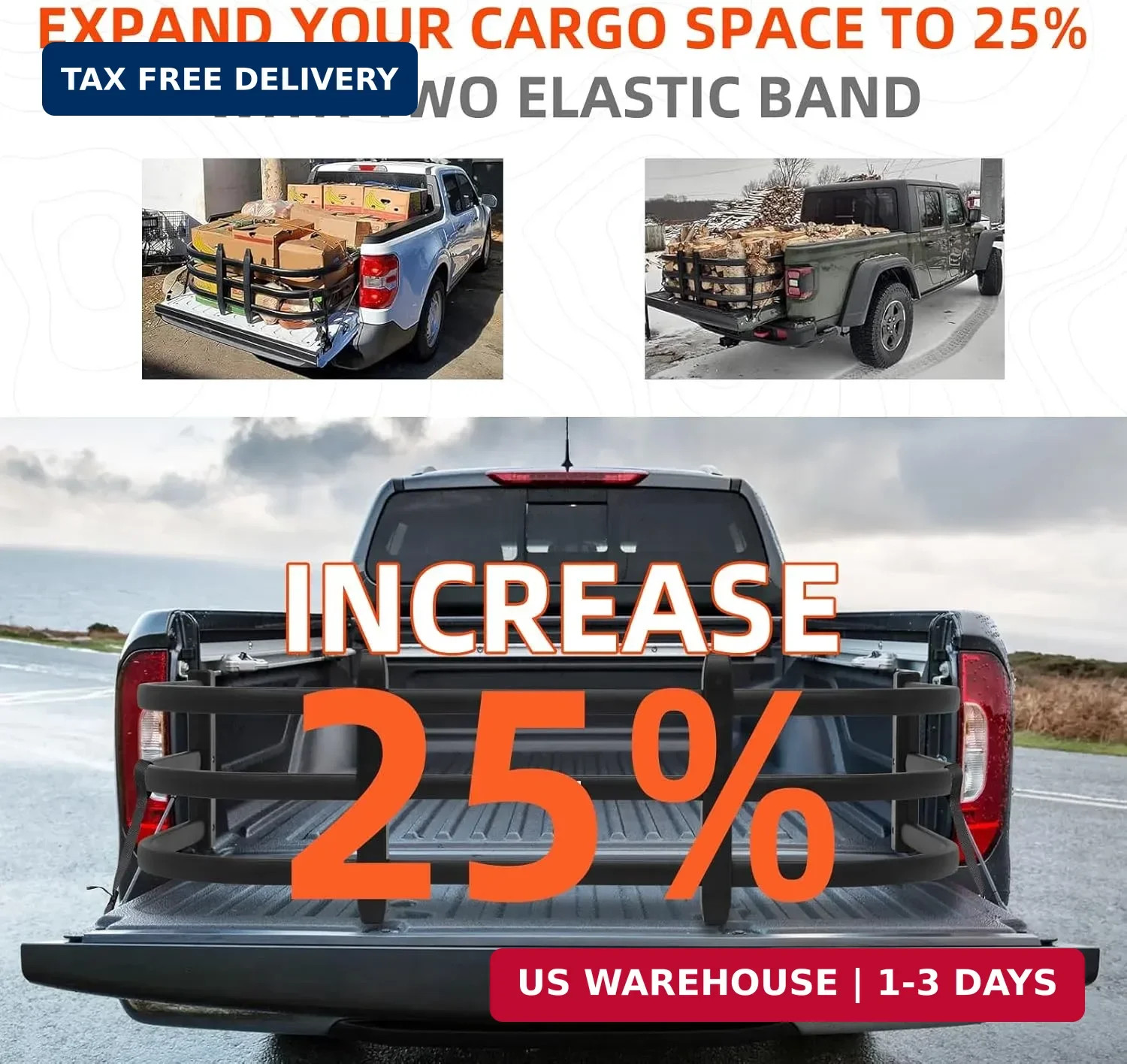 53″-62″ Adjustable Aluminum Tailgate Extender for Ram 1500 2500 Silverado Sierra