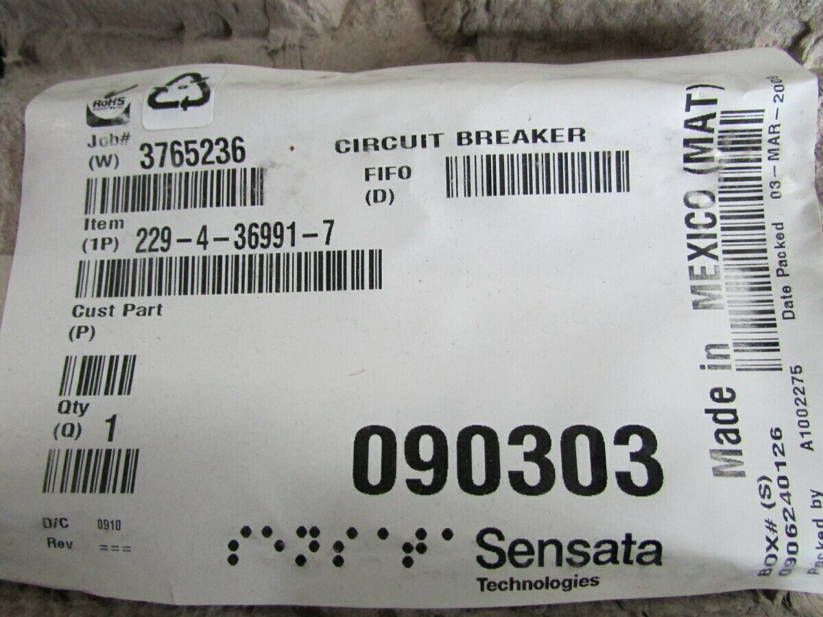 Airpax Sensata 60A 4-Pole Circuit Breakers 229-4-36991-7 Magnetic Trip Hydraulic