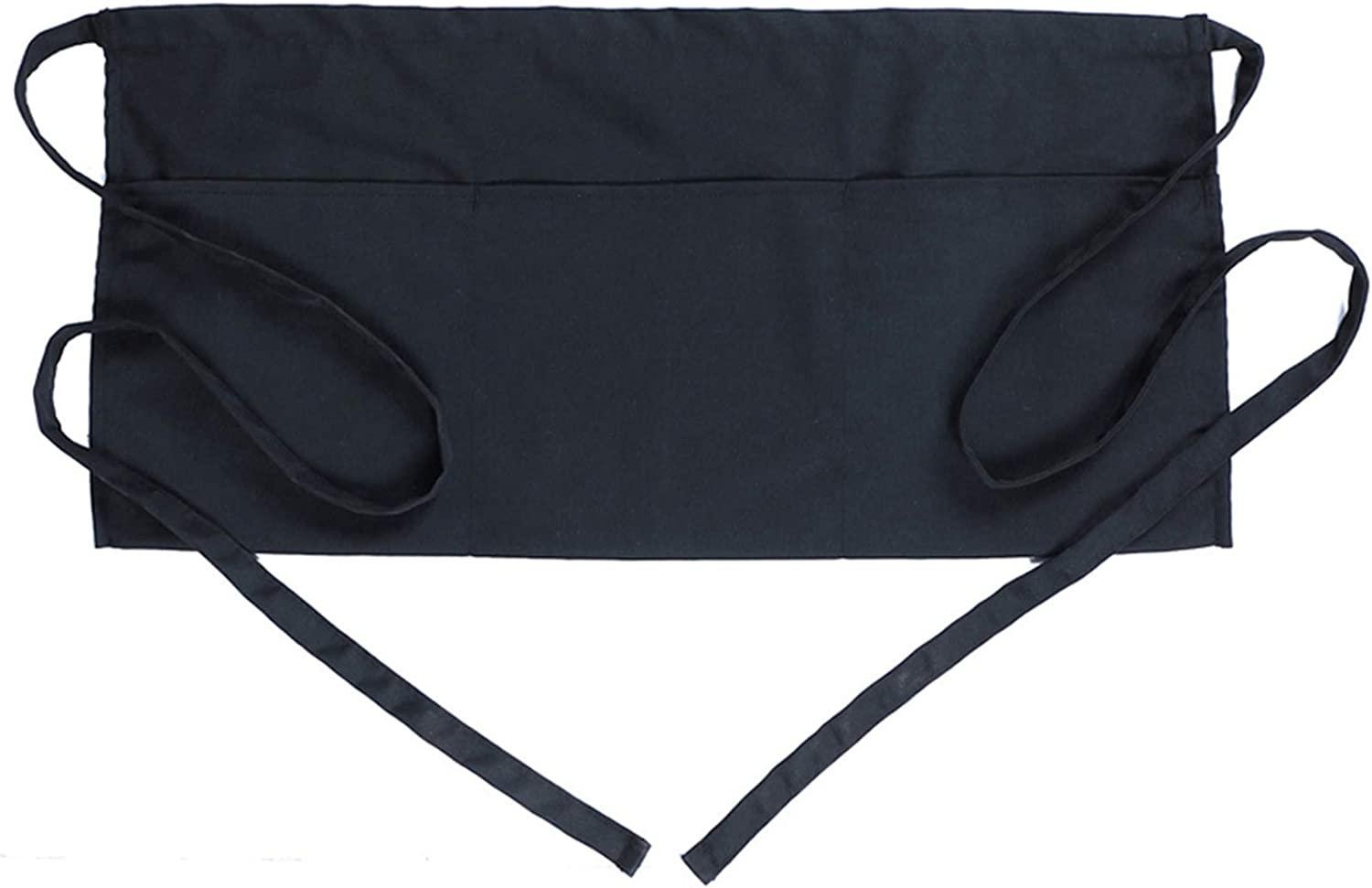 Waist Apron with 3 Pockets – Black Waitress Waiter Server Short Aprons