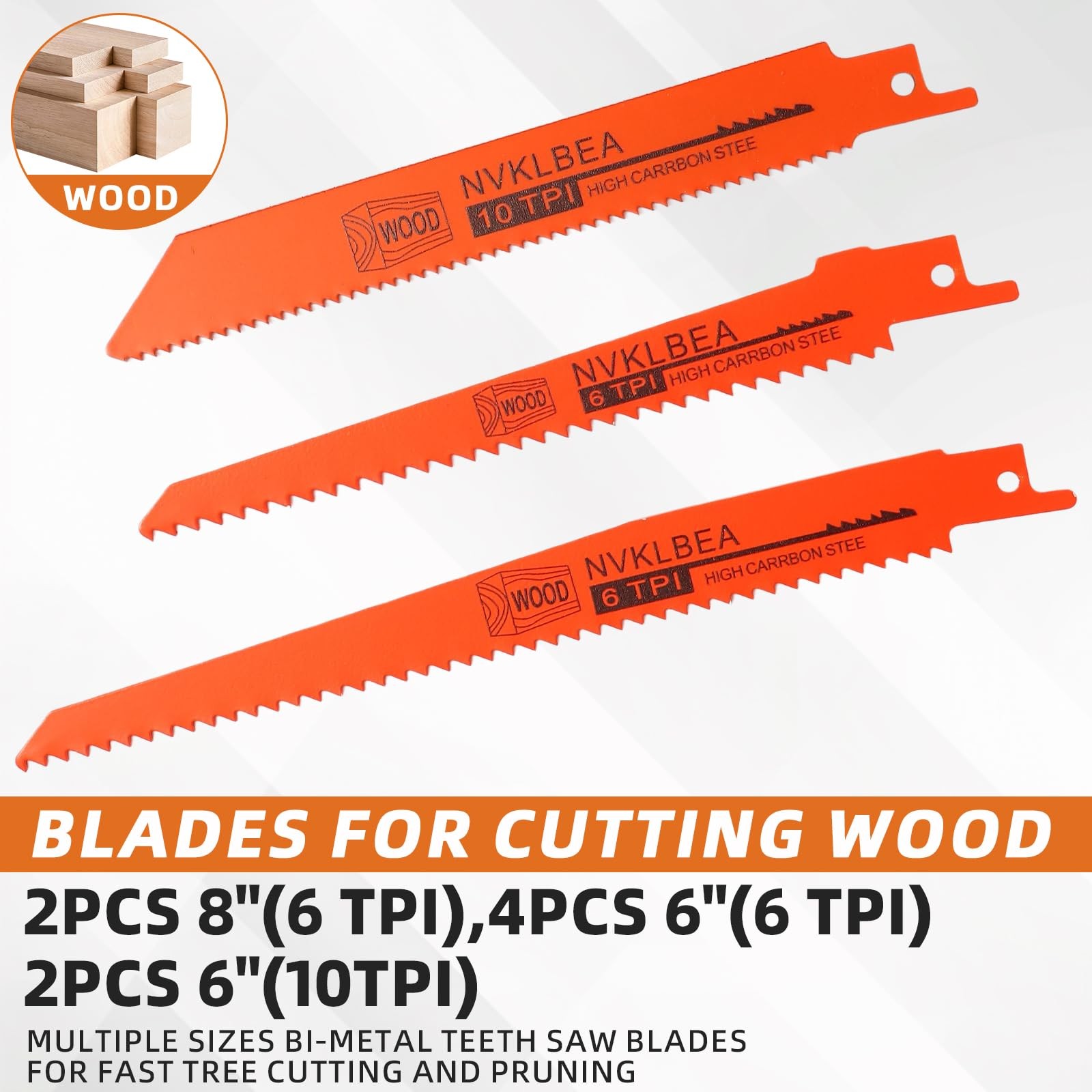 10-Piece Reciprocating Saw Blades 6 & 8 Inch Wood & Metal Cutting orange-red