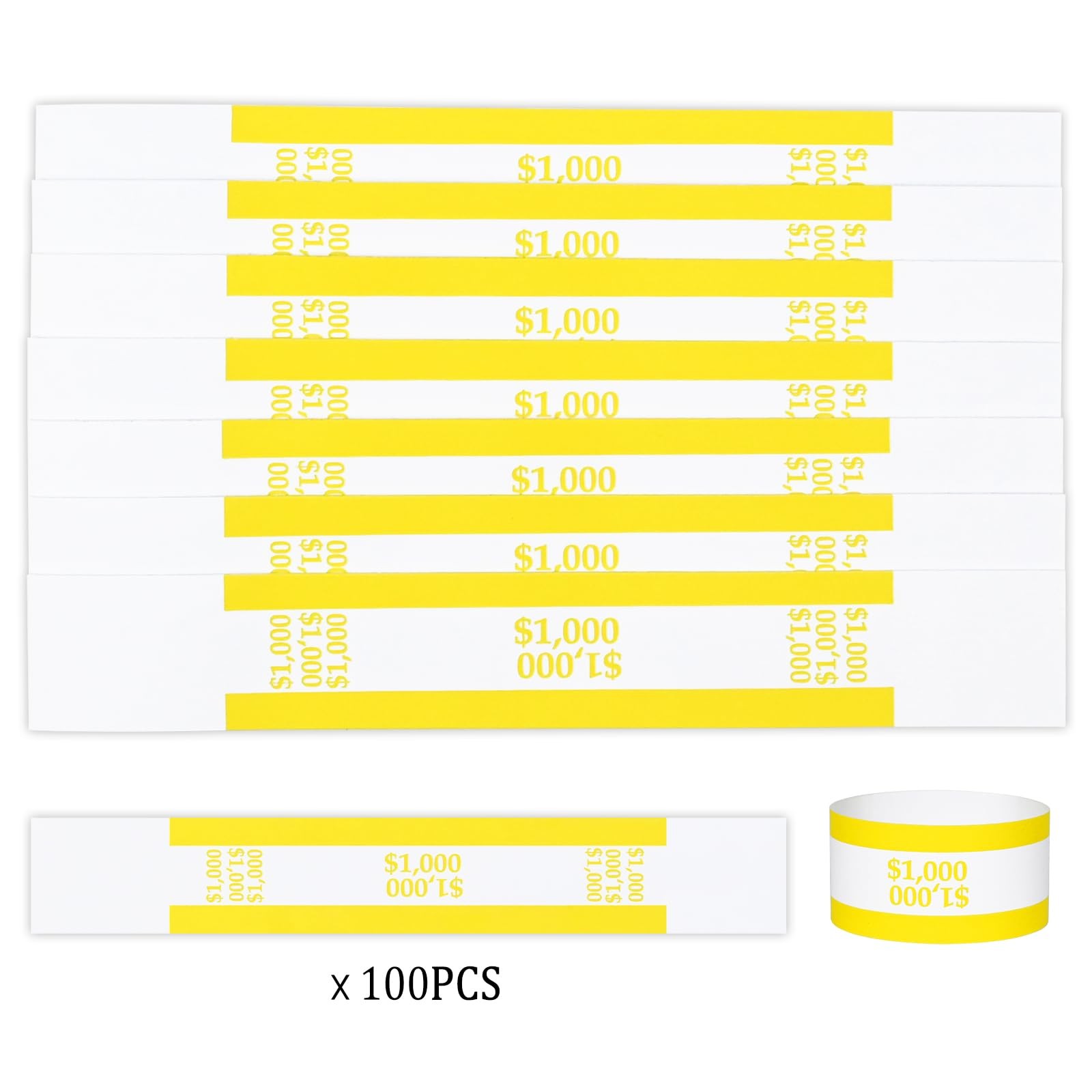 ESSENTIAL 100 Pcs Currency Straps Yellow$1000 – 100 PCS, Yellow $1000-100pcs