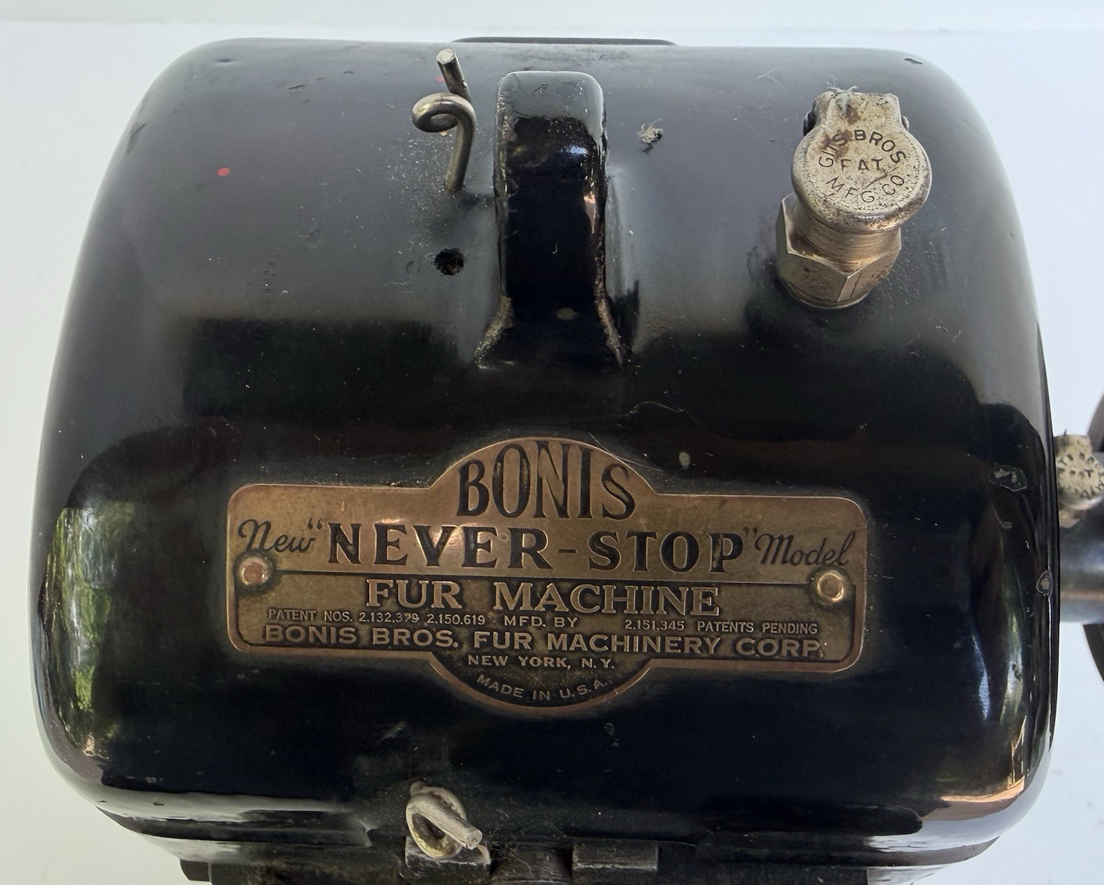 Antique Bonis Never-Stop Fur Sewing Machine Made in USA