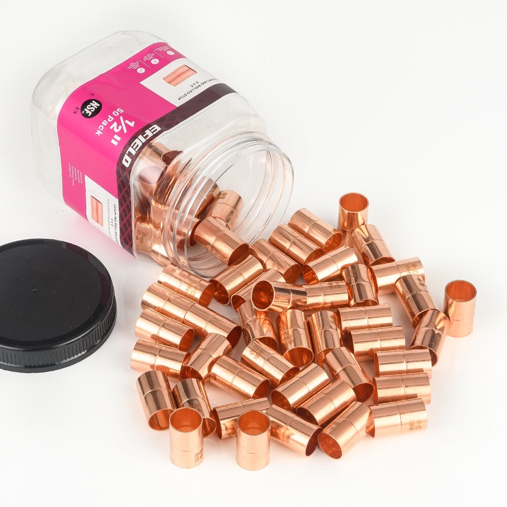 100 PCS EFIELD 1/2″ C X C Copper Coupling With Rolled Stop, Lead Free, Pro Pack