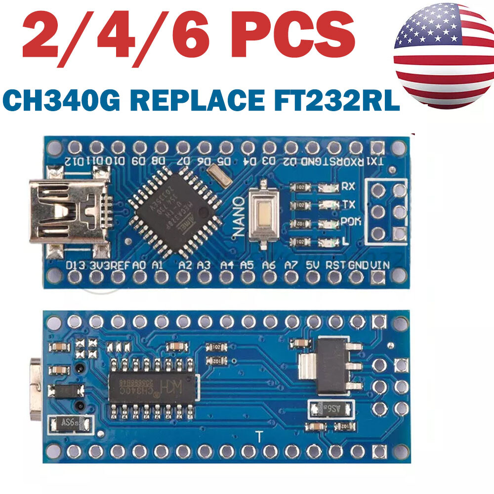 2/4/6PCS Nano V3.0 Mini USB ATmega328P-AU CH340 5V Board USB For Arduino US