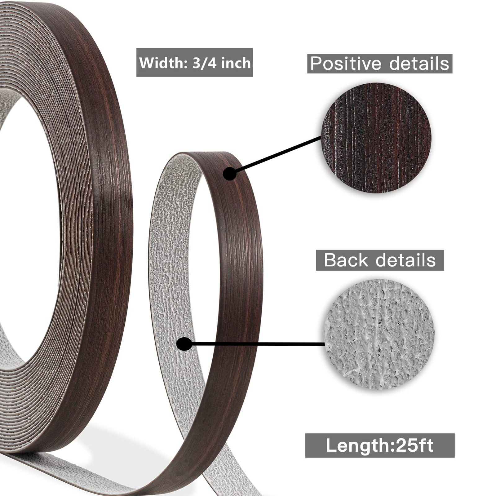 Walnut PVC Edge Banding, 3/4 inch x 25ft Roll – Pre-glued Flexible, Wood PVC …