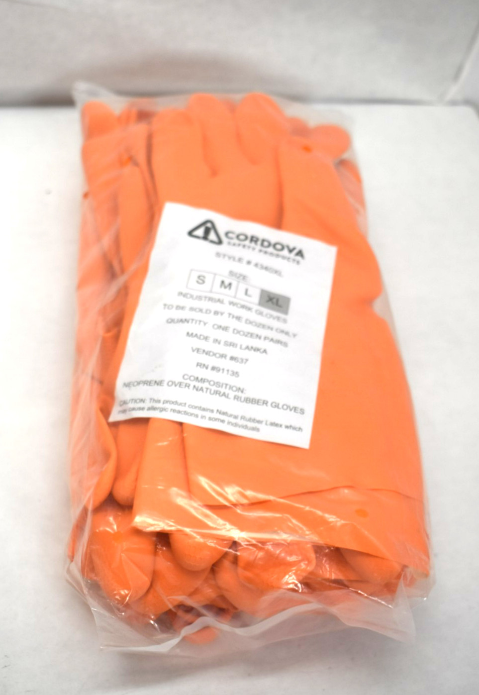 Cordova 4340XL Gloves Orange Neoprene Latex Blend Flock Lined Size XL 12 Pack