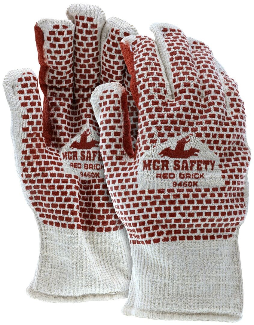 MCR Red Brick Terrycloth Work Glove, Heavy Weight, 2-Ply, Nitrile Dots (2-Sided)