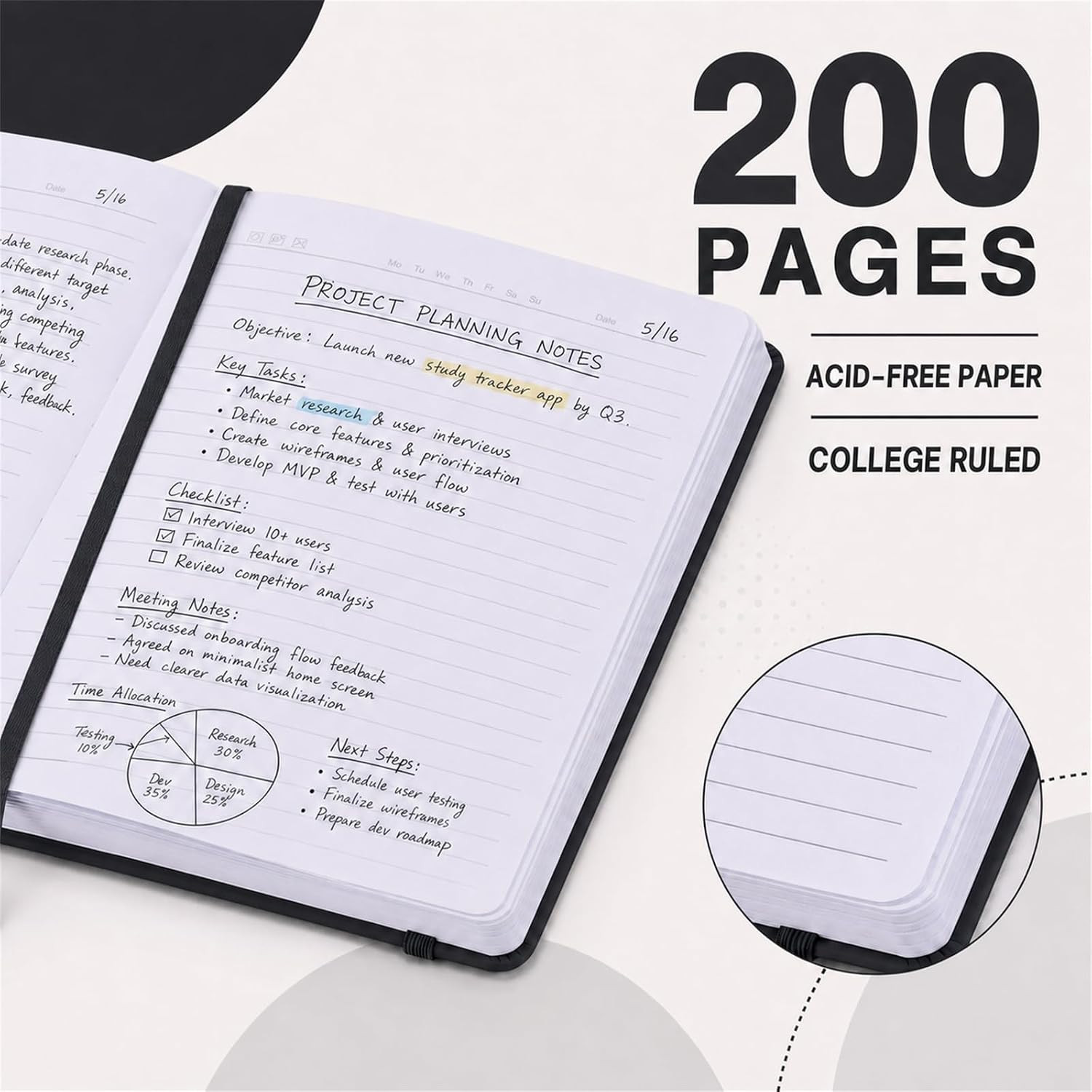 Hardcover Journal Notebook A5 Lined for Writing 200 Pages Classic Ruled Set