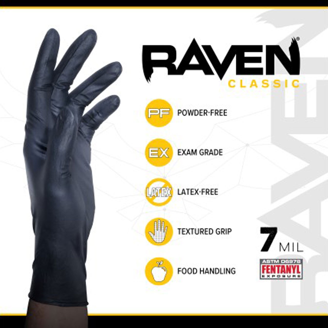 Raven Safety 66518 Raven Nitrile Disposable Gloves 7 Mil, Box of 100, Large