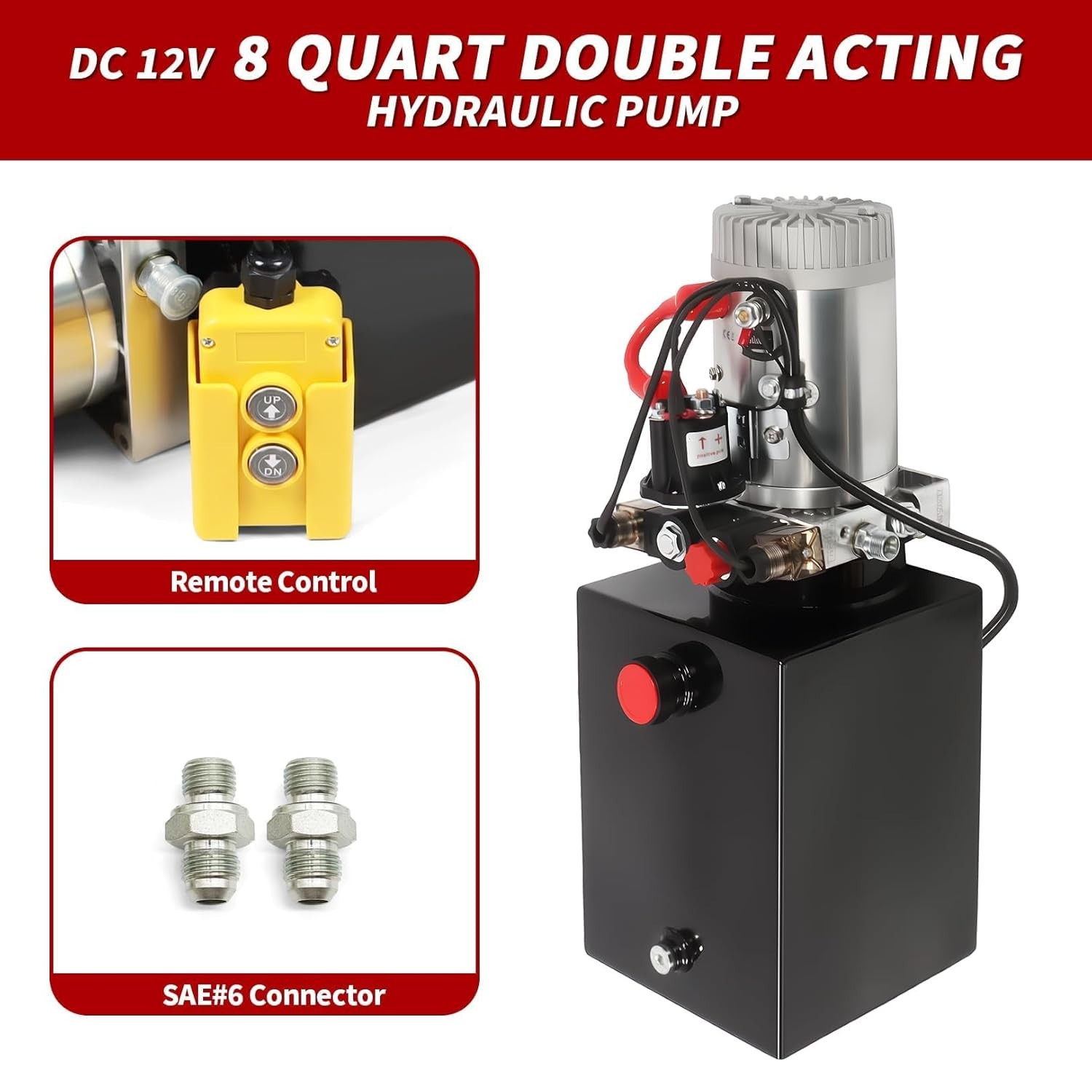 Nakkaa 12V DC Hydraulic Power Device 8 Quart Double Acting Hydraulic Dump Traile
