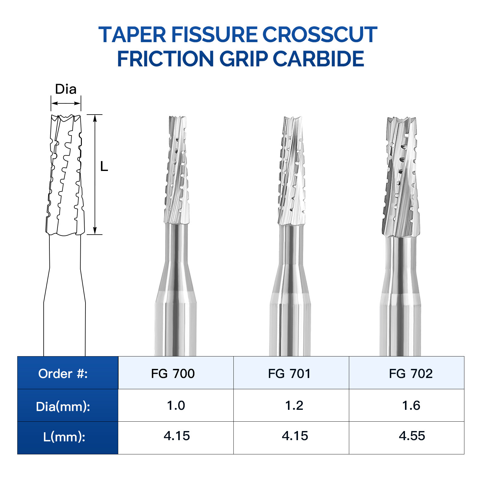 JMU Dental Surgical Bur Long FG #700 701 702 Carbide Burr 19mm High Speed