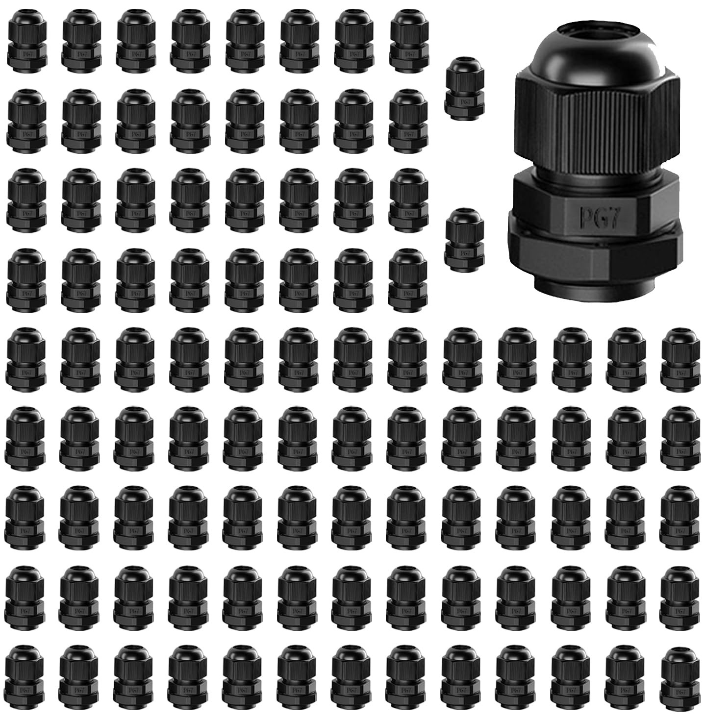 Cable Gland 100 PCS PG7 Waterproof Adjustable 3-6.5mm Nylon Joints
