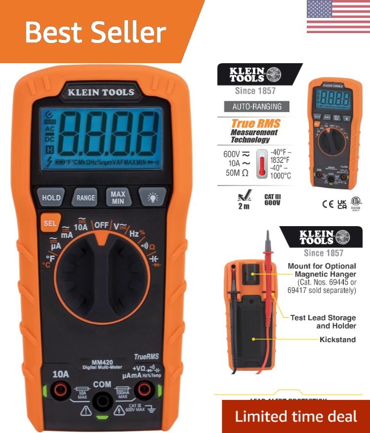 Digital Auto-Ranging TRMS Multimeter – 600V AC/DC, 10A Current, 50MΩ Resistance