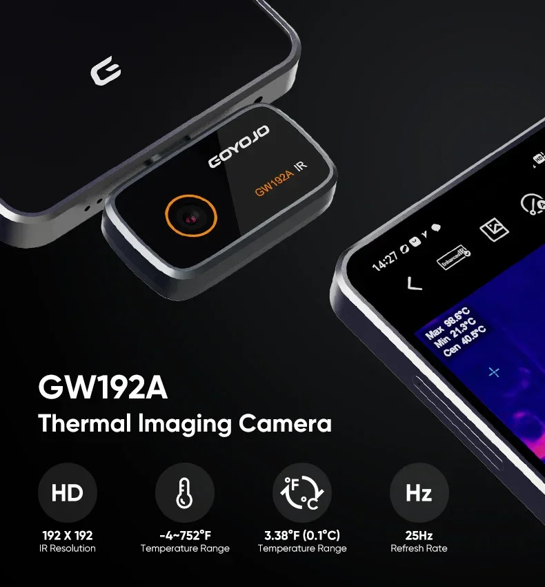 GOYOJO Thermal Imaging Camera for Android/iphone 15/16/17 192×192 IR Resolution