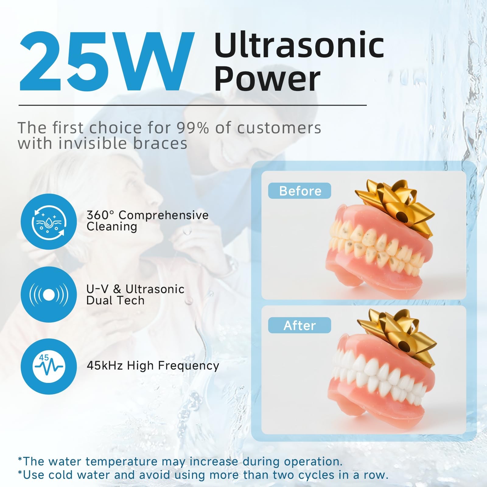 Ultrasonic Retainer Cleaner Machine, 45kHz Dental 4.33×4.33×3.82 Inch, black
