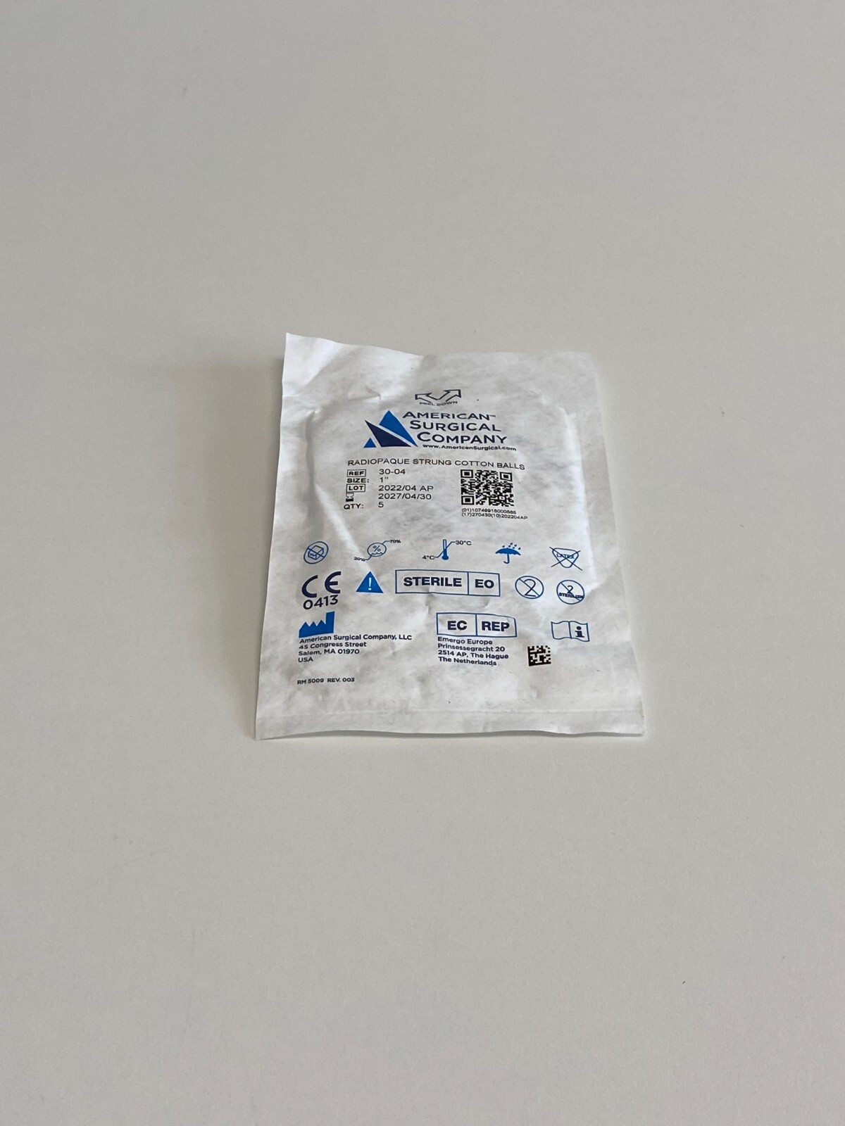 A24: 23 Packs (5/Pack) American Surgical 30-04 Cotton Balls Exp. Date 04-2027