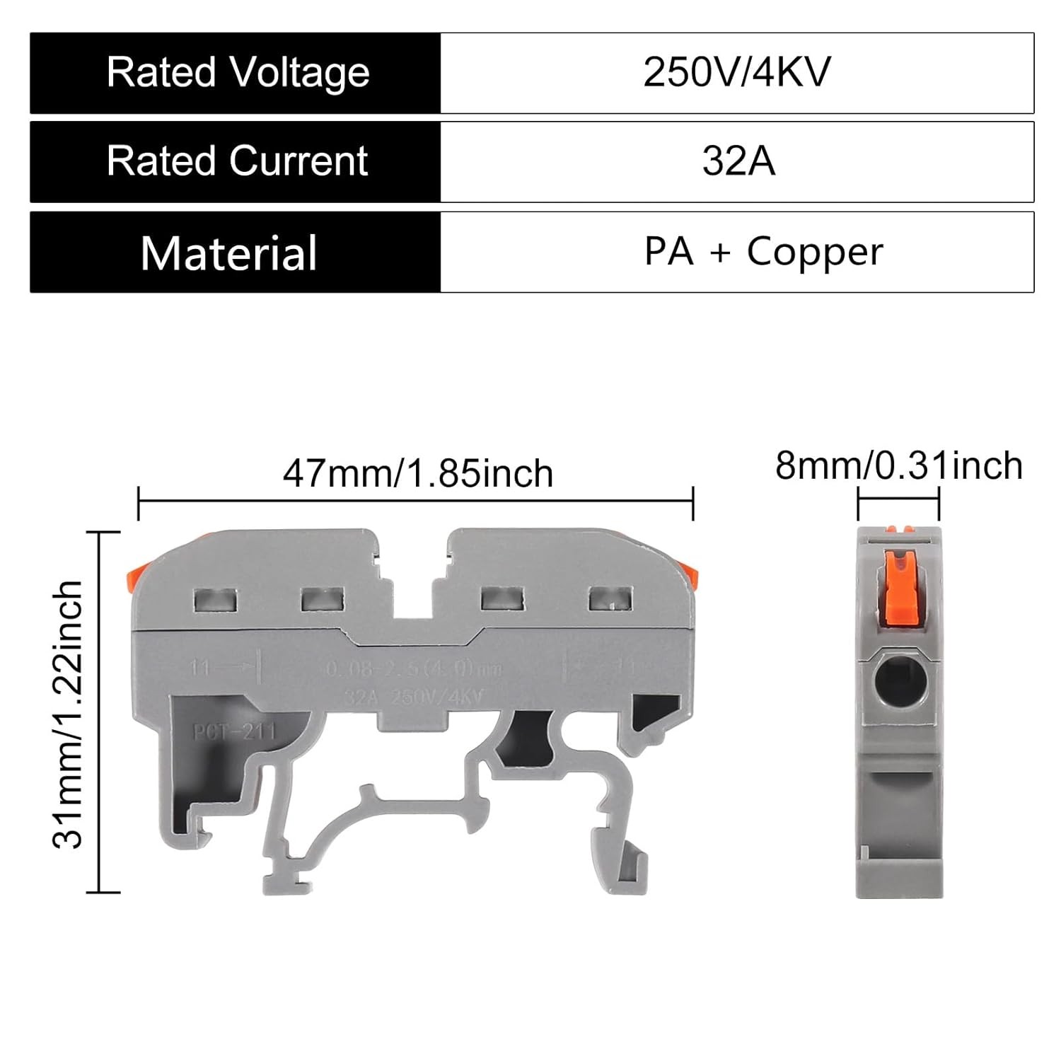 DIN Rail Terminal Blocks Kit 30PCS 28-12AWG w/Marker Strip & Bar US