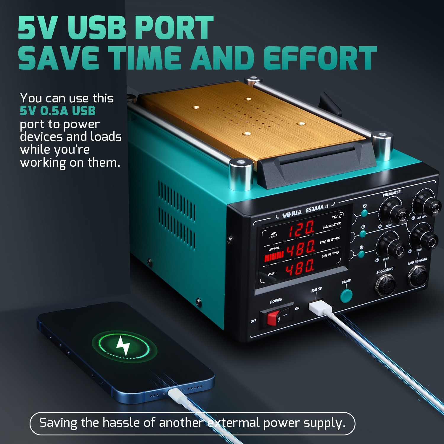YIHUA 853AAA-II 3-in-1 Soldering Rework Station – Hot Air, Preheater Desoldering
