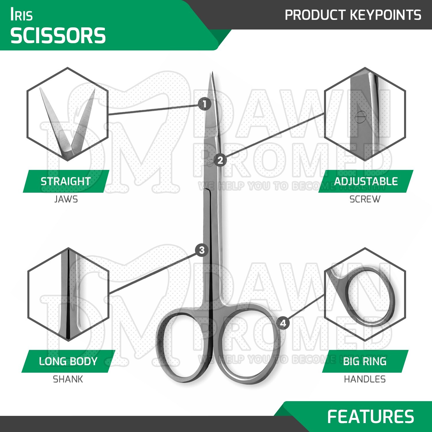 Iris Scissors 4.5″ Straight Jaws Dental Veterinary Surgical Inst German Grade