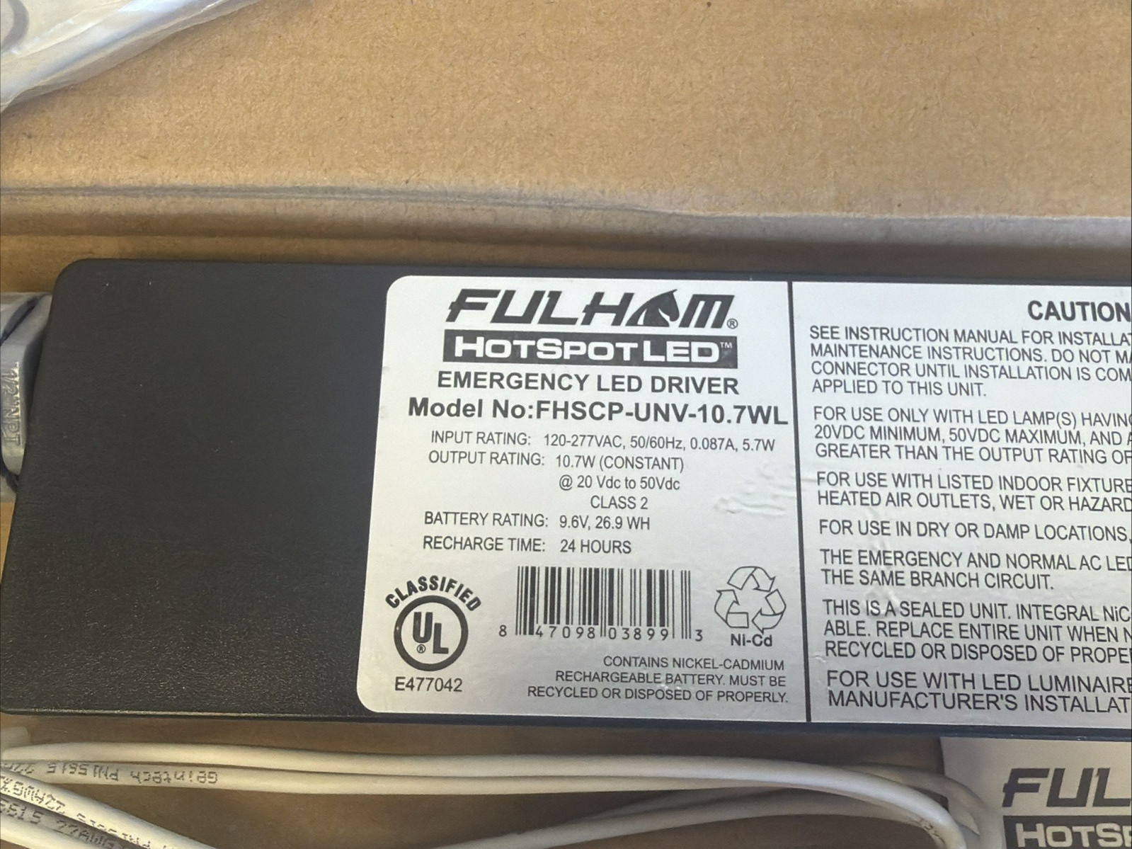 Fulham Hot Spot LED FHSCP-UNV-10.7WL Emergency LED Driver 100-277VAC 50/60Hz NEW