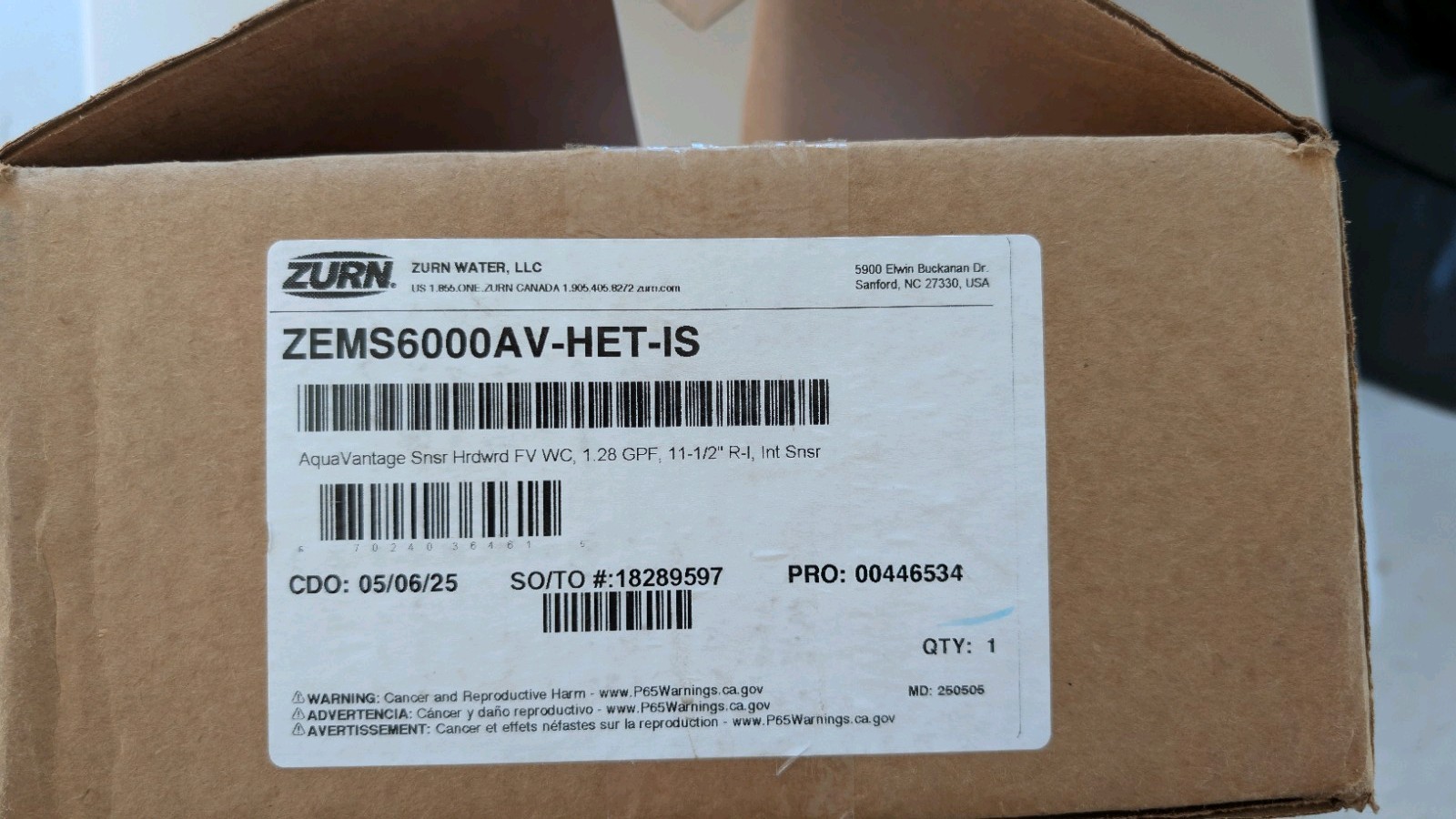 Zurn ZEMS6000AV-HET-IS AquaVantage Hardwired Sensor Flush Valve 1.28 GPF New