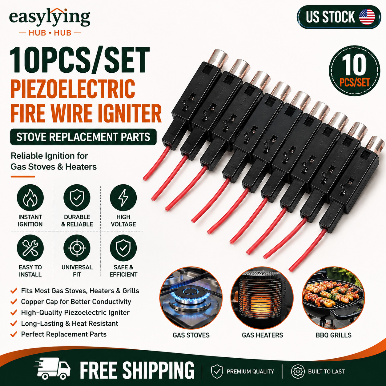 10PCS/Set Piezoelectric Fire Wire Copper Cap Electronic Igniter Spray Stove Repl
