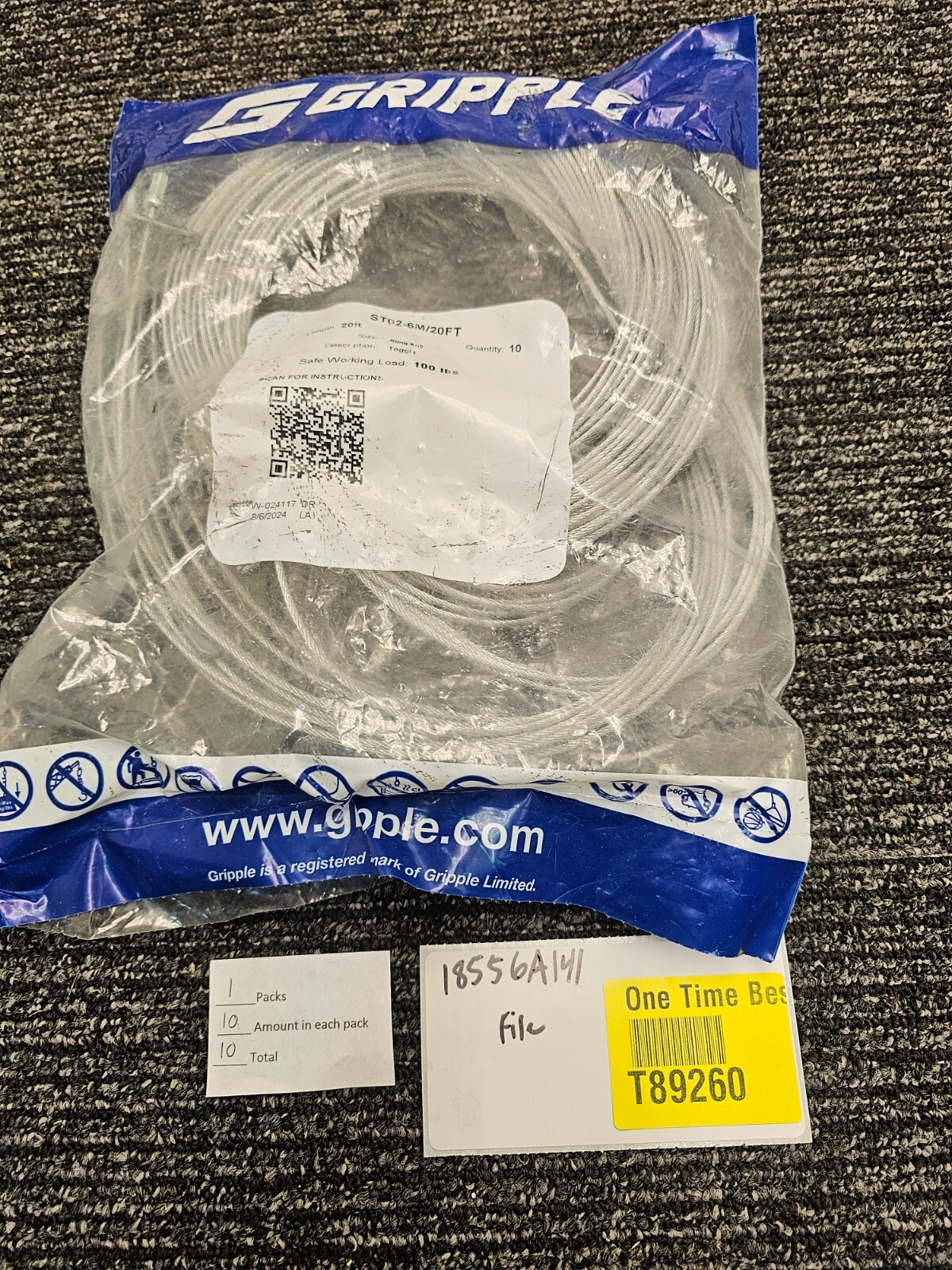 (QTY 10) GRIPPLE ST02-6M/20FT No. 2 Max. Safe Working Load 12 lbs 20′ Toggle