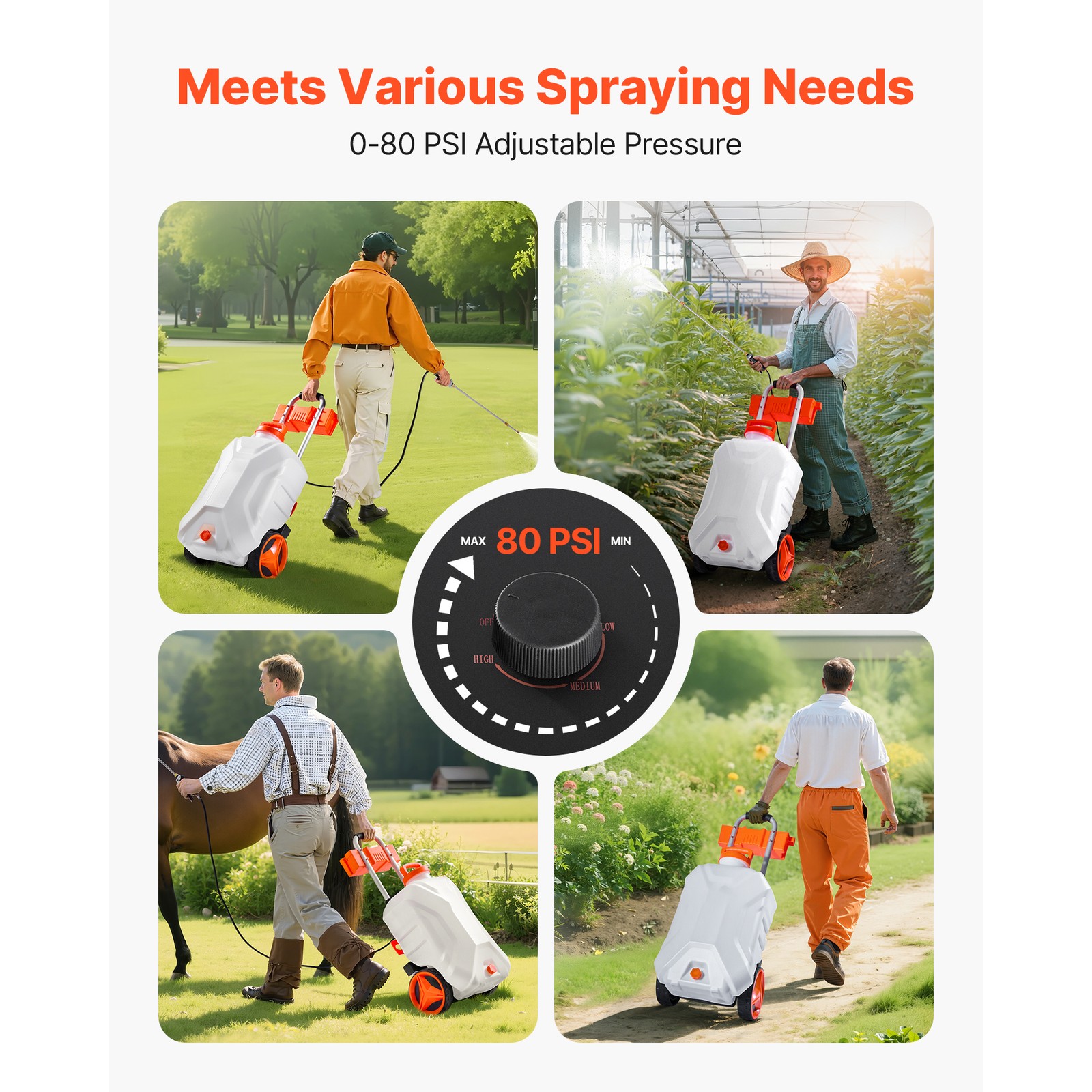 10 Gal Battery Powered Sprayer with Cart Wheeled 0-80 PSI Electric Weed Sprayer