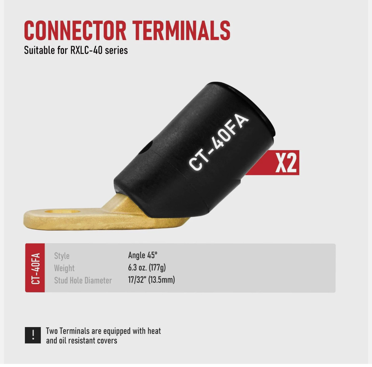CT-40FA 45° Welding Connector Terminal Lug RXLC-40 LC-40 Cable 17/32″ 2-Pack