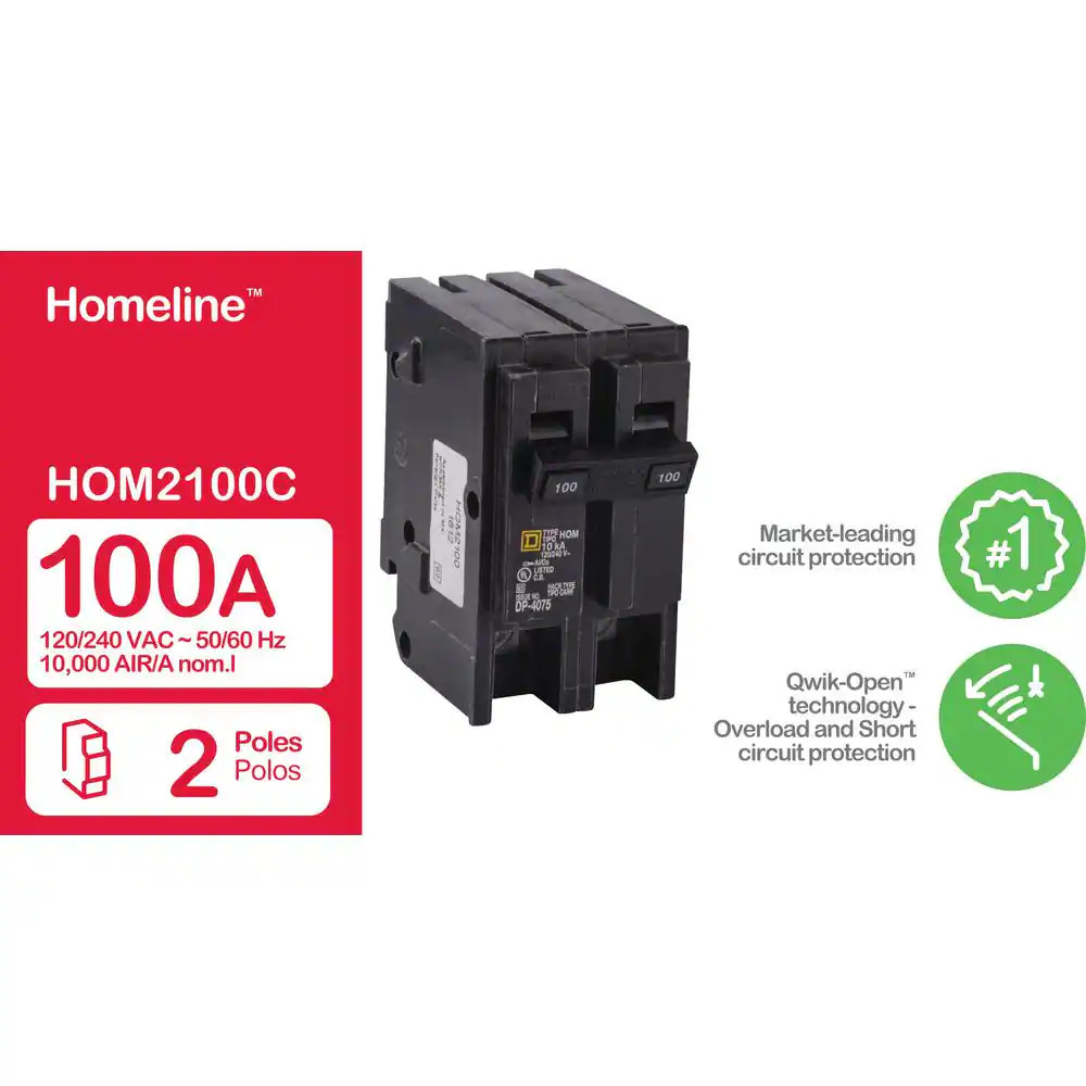 Homeline 100 Amp 2-Pole Circuit Breaker (HOM2100C)