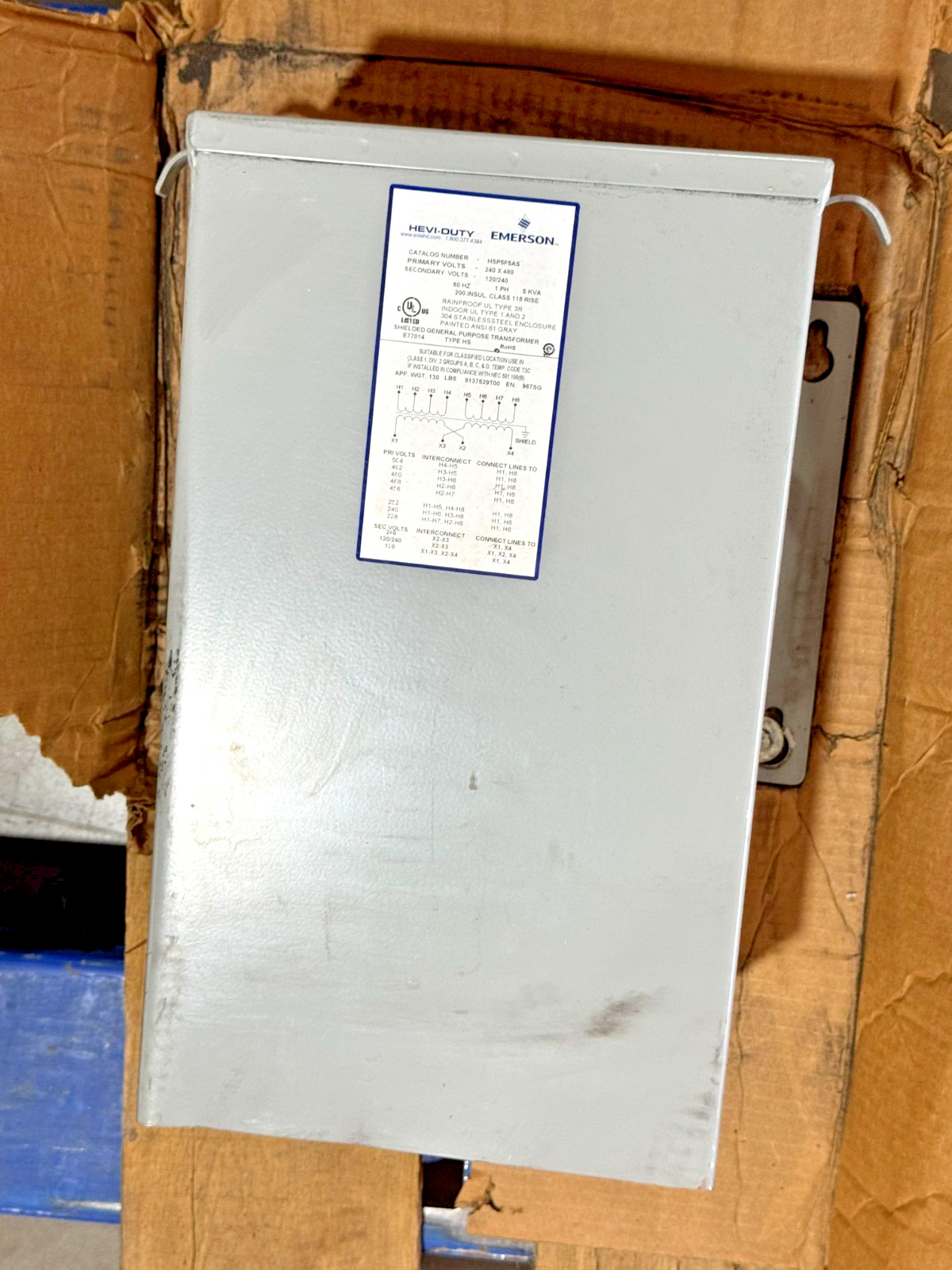 SolaHD Transformer HSP5F5AS 5KVA 240X480-120/240 SS ANSI 61 NEW