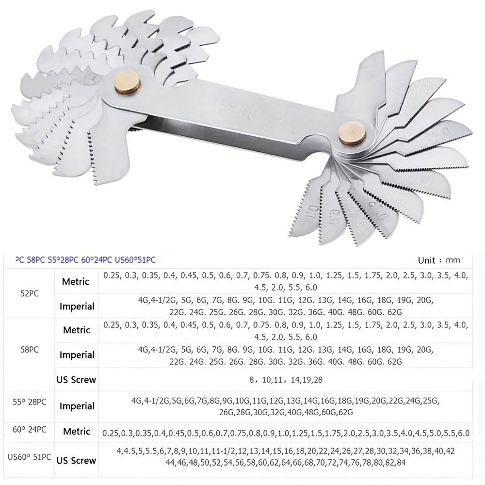 Multi-Size Thread Gauge – Metric & Imperial for Screw Thread Measurement（52pc）
