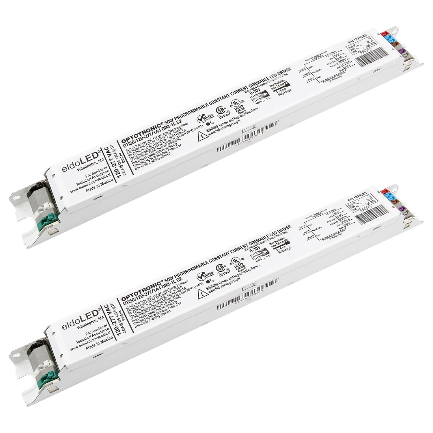 Pack of 2 – OPTOTRONIC 50W LED Driver, 0-10V Dimmable, White, Compatible Osram